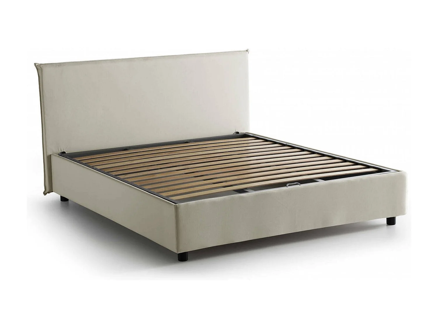 Lit double Azue, Lit coffre avec revêtement en tissu, 100% Made in Italy, Ouverture frontale, adapté pour matelas 140x190 cm, Beige