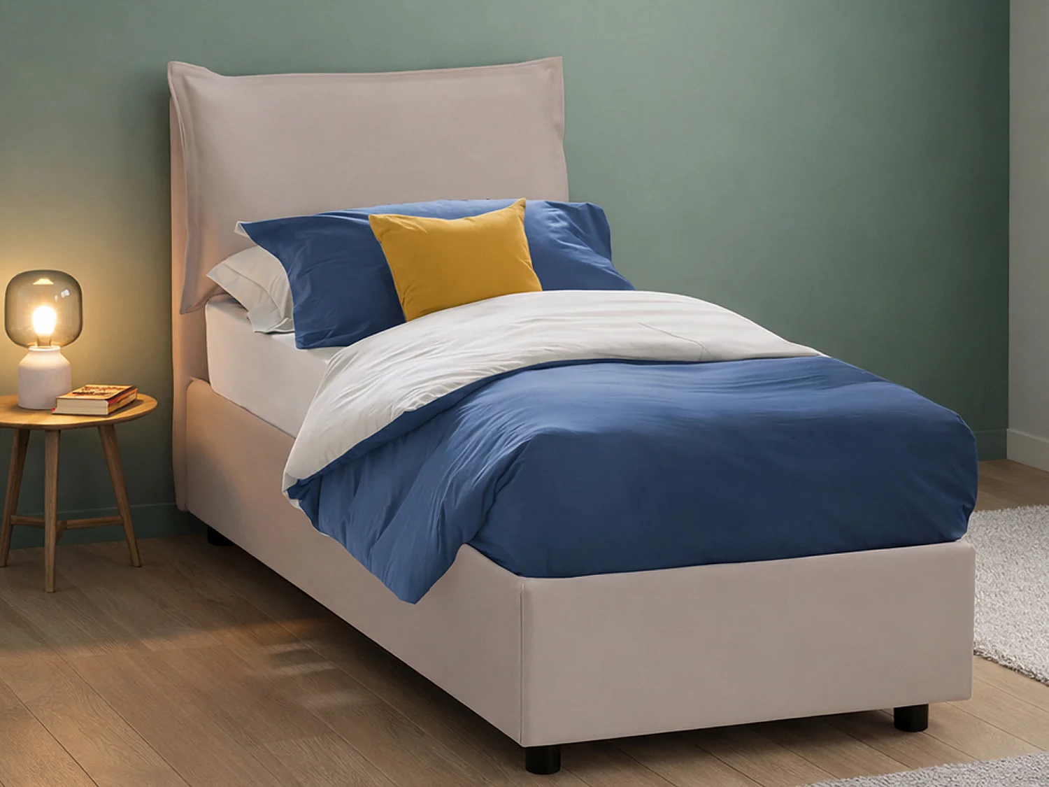 Talamo Italia Eenpersoonsbed Erika Grijs Taupe, Opbergruimte, Matrasmaat 90x190 cm, Gestoffeerd Made in Italy