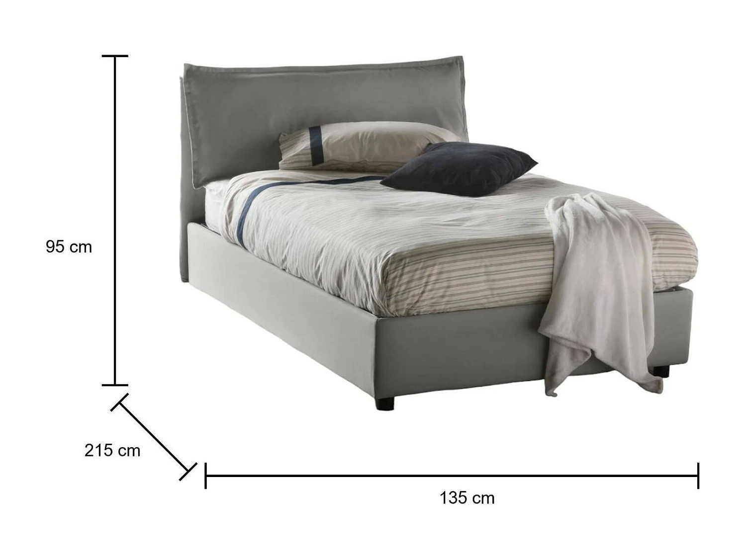 Lit double Claudia, Lit coffre avec revêtement en tissu, 100% Made in Italy, Ouverture frontale, adapté pour matelas 120x200 cm, Gris