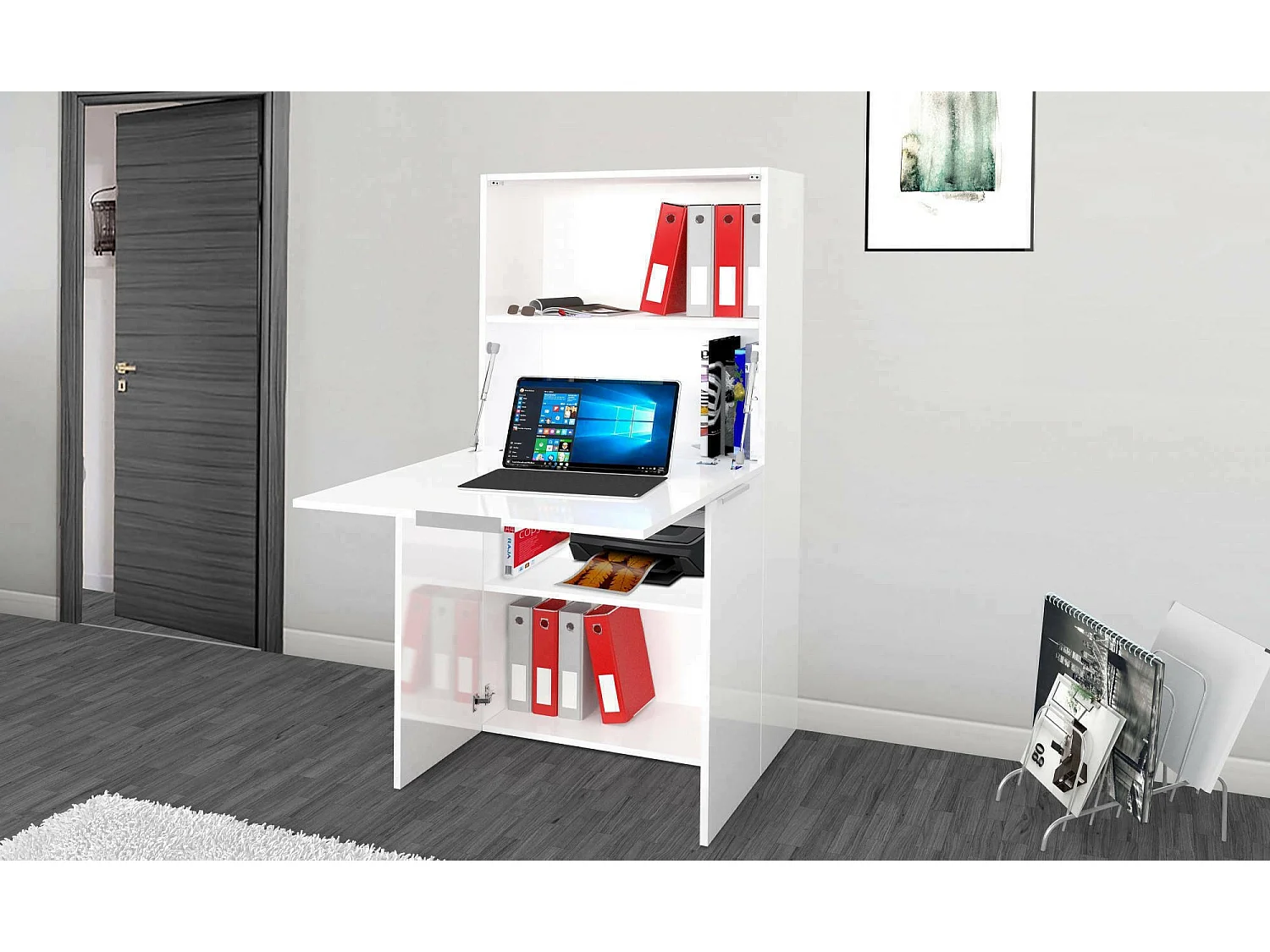 Bureau effet bois blanc brillant 70x35 cm