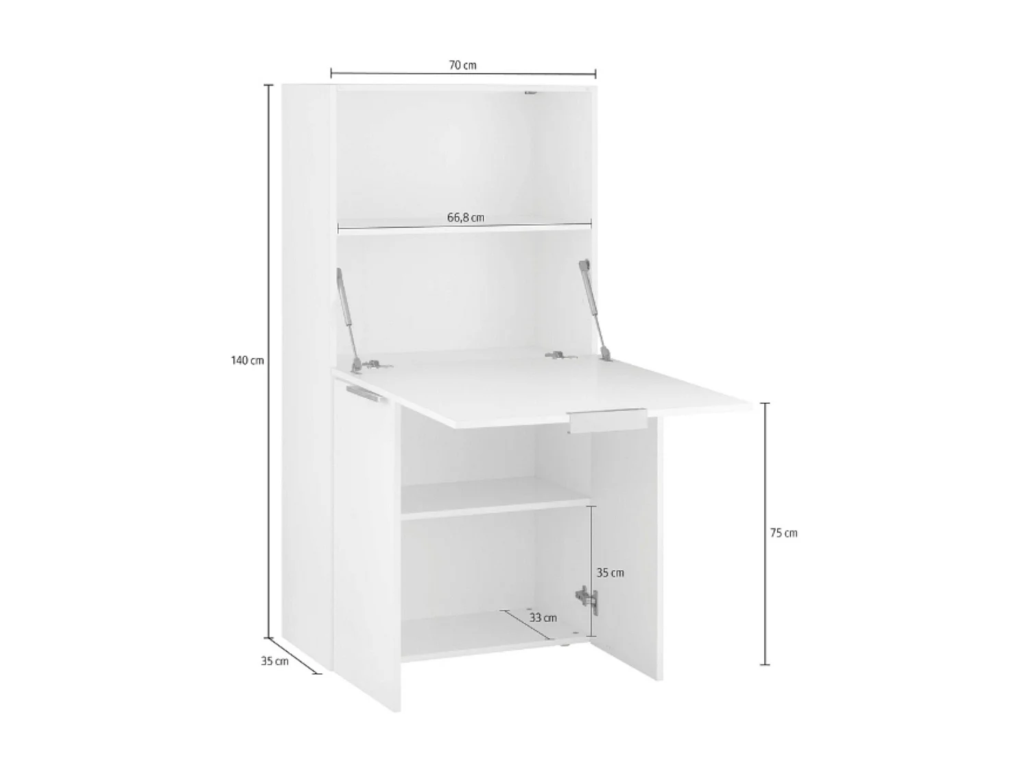 Dmorabureau Gianpiero 35x70x140h cm Wit Glanzend, 3 Verstelbare Planken, 4 Vakken, Made in Italy