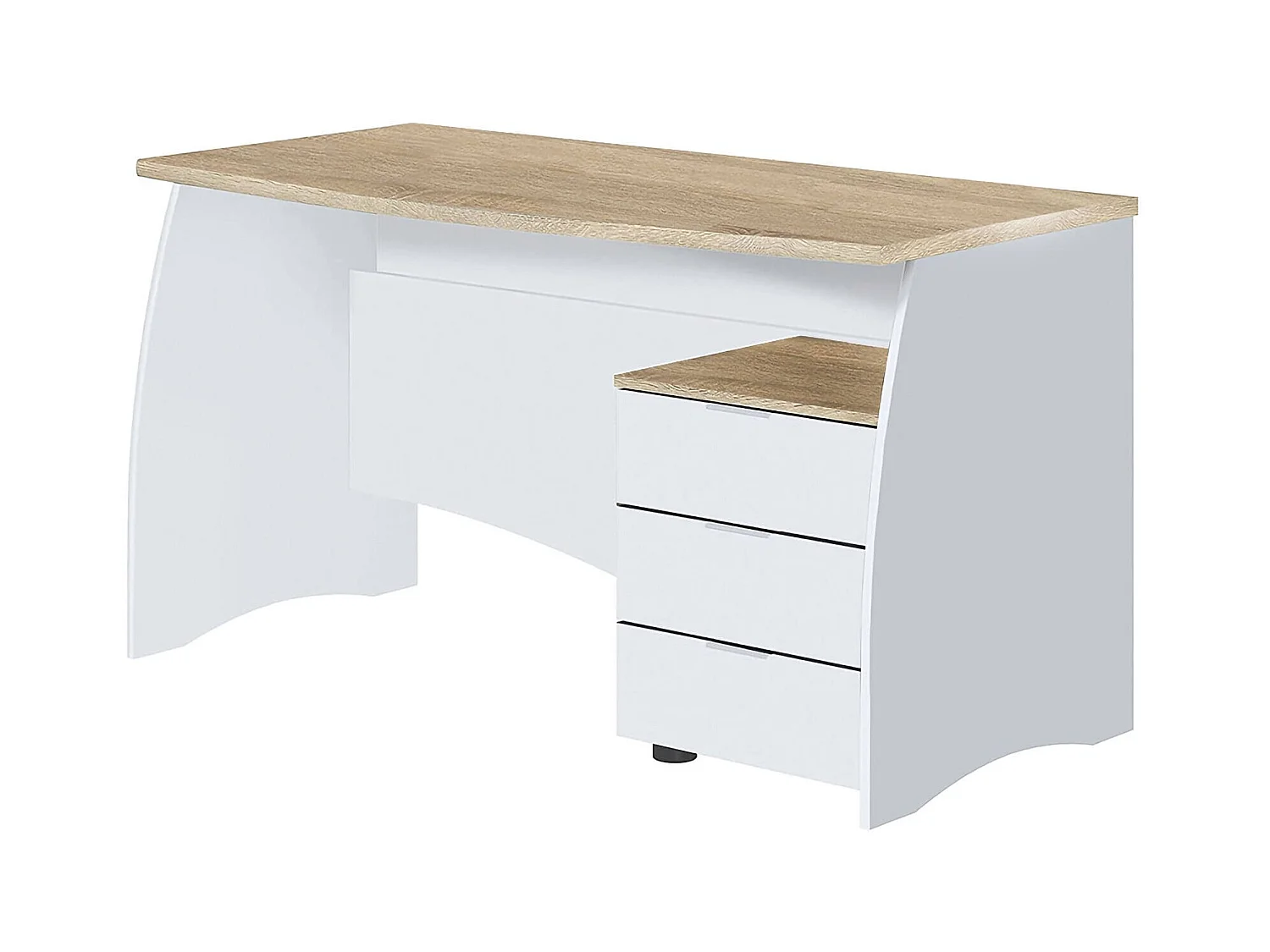 Carrollton Escritorio, Escritorio de oficina, mesa de estudio para PC con 3 cajones, 136x67h74 cm, Blanco y Roble