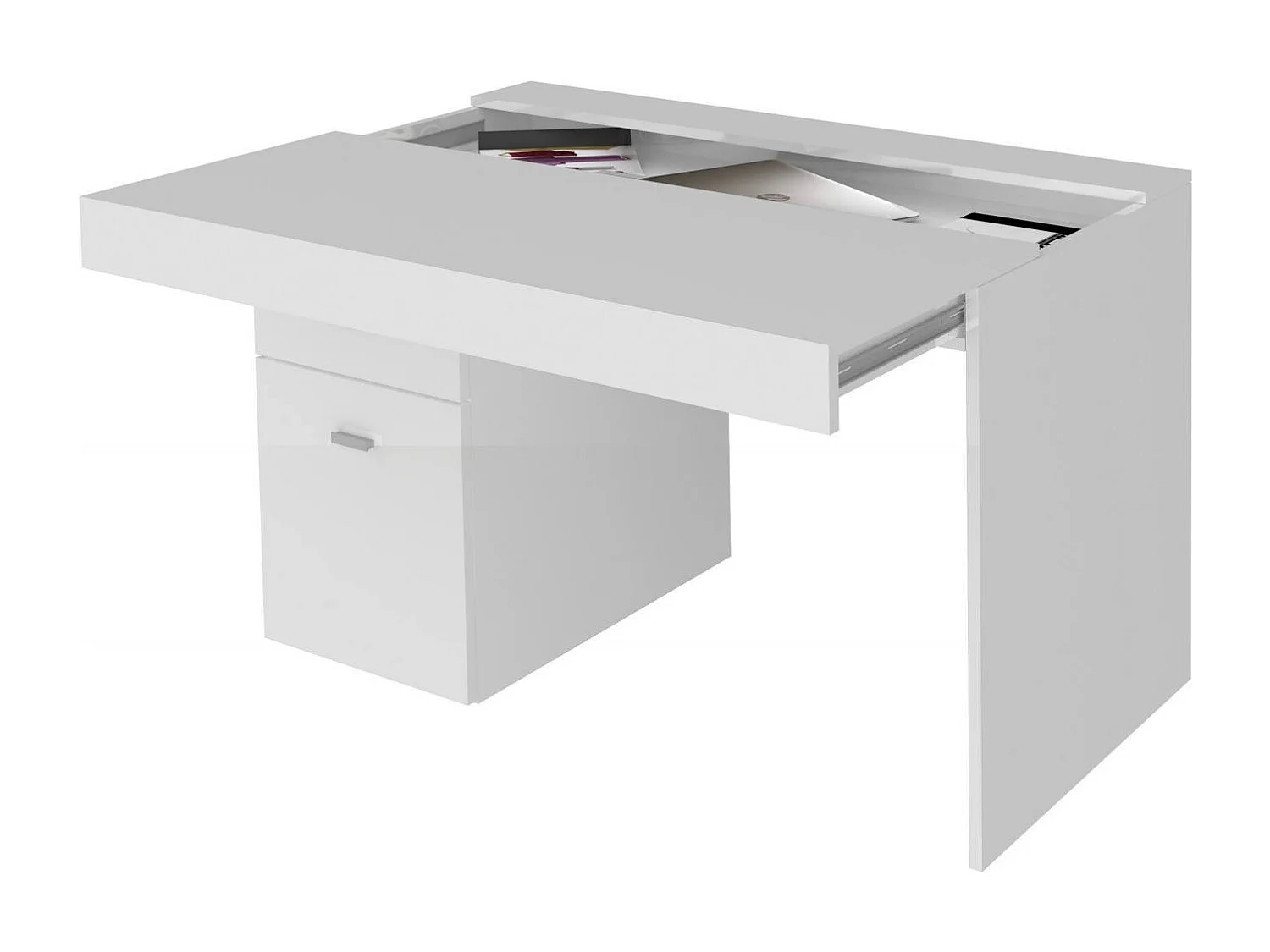 Carmine bureau, Lineair PC-bureau, Multifunctionele kantoortafel, Ruimtebesparend bureau, 100% Made in Italy, 100x60h75 cm, Glanzend wit lariks,