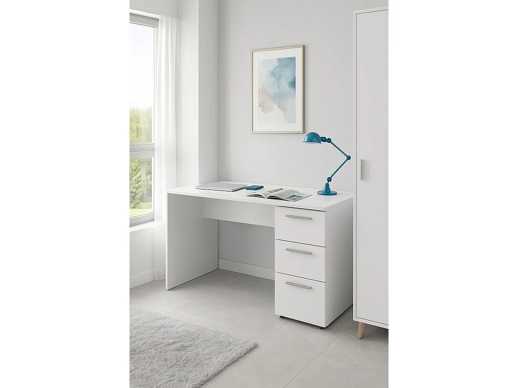 MarinelliGroup Scrivania Dallas 138x60x74h cm Bianco 2 Cassetti Un'anta, Materiale Piano in Legno Nobilitato