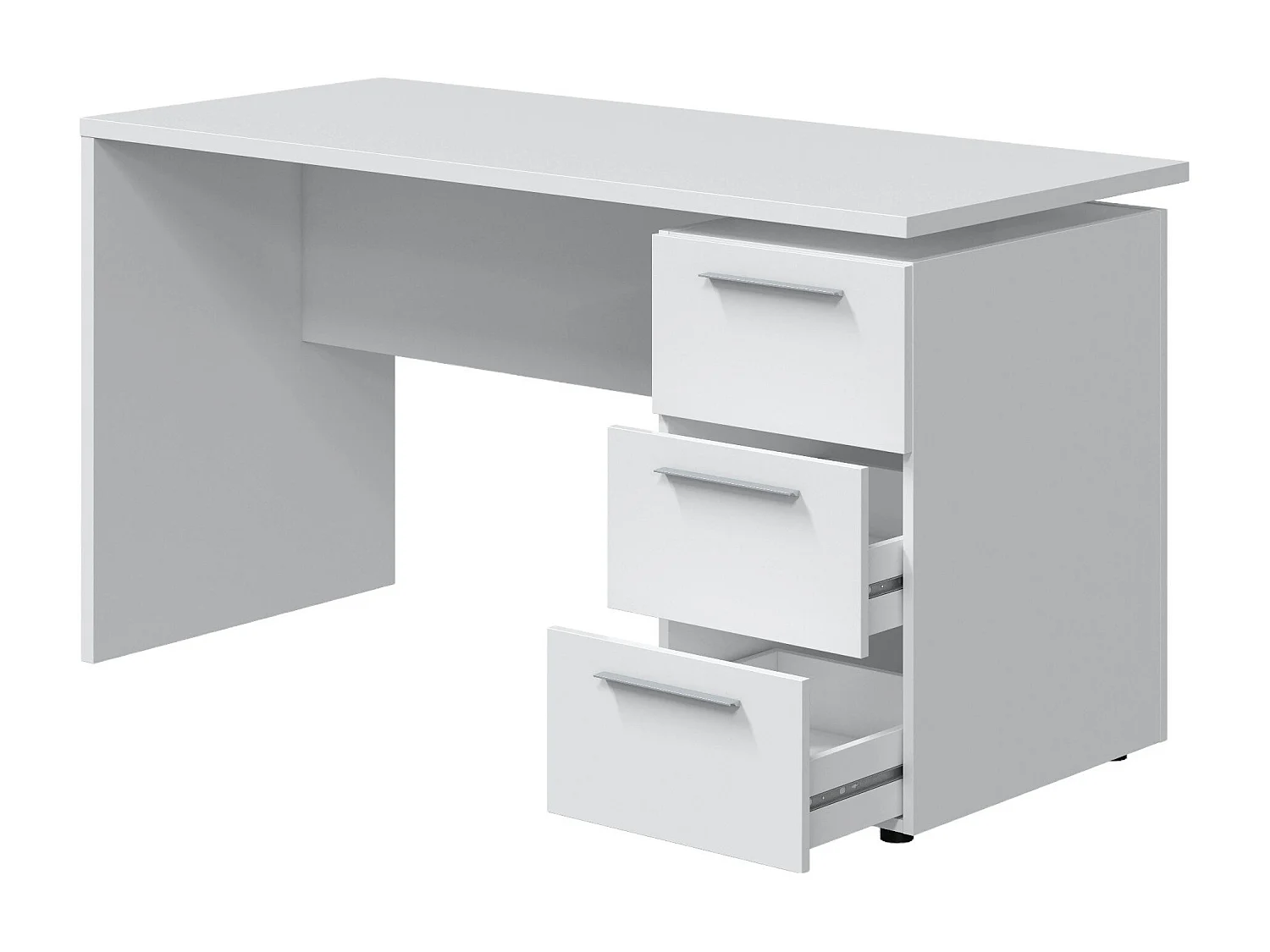 Bureau Dallas, Bureau moderne, Table d'étude avec commode avec 2 tiroirs et 1 porte, 138x60h74 cm, Blanc