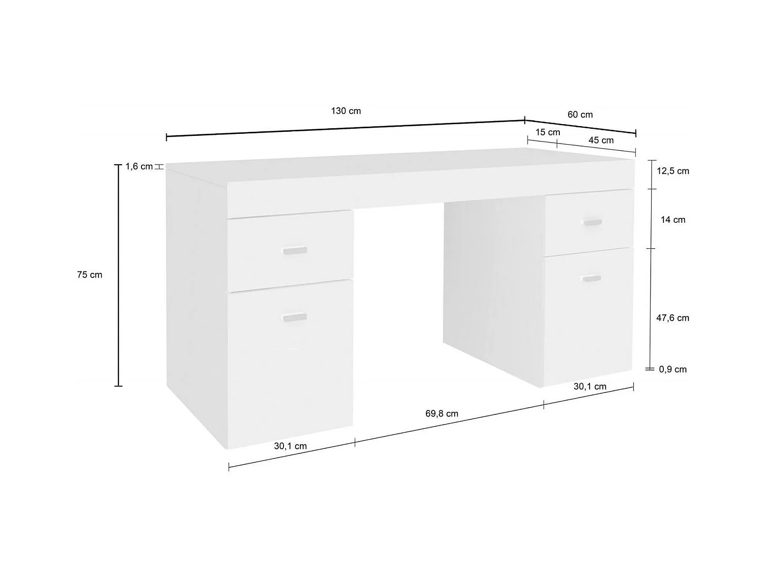 Bureau Cristiano, Bureau PC linéaire, Table de bureau polyvalente, Bureau peu encombrant, 100% Made in Italy, 130x60h75 cm, Blanc brillant