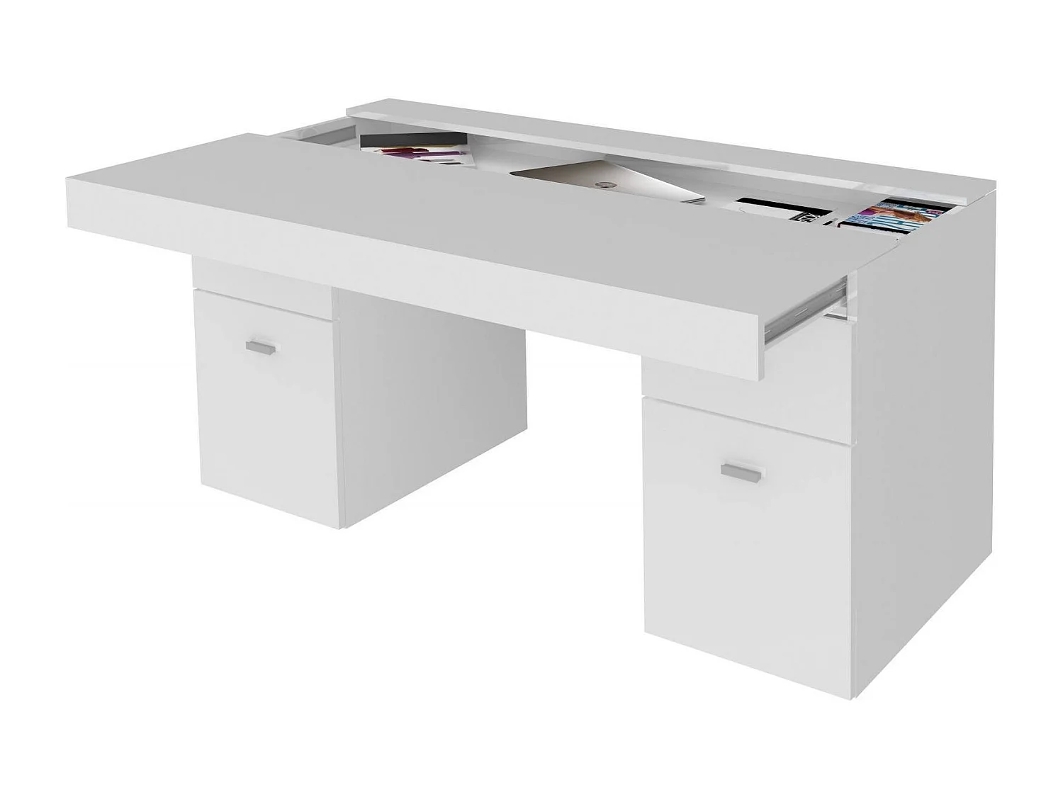 Bureau Cristiano, Bureau PC linéaire, Table de bureau polyvalente, Bureau peu encombrant, 100% Made in Italy, 130x60h75 cm, Blanc brillant