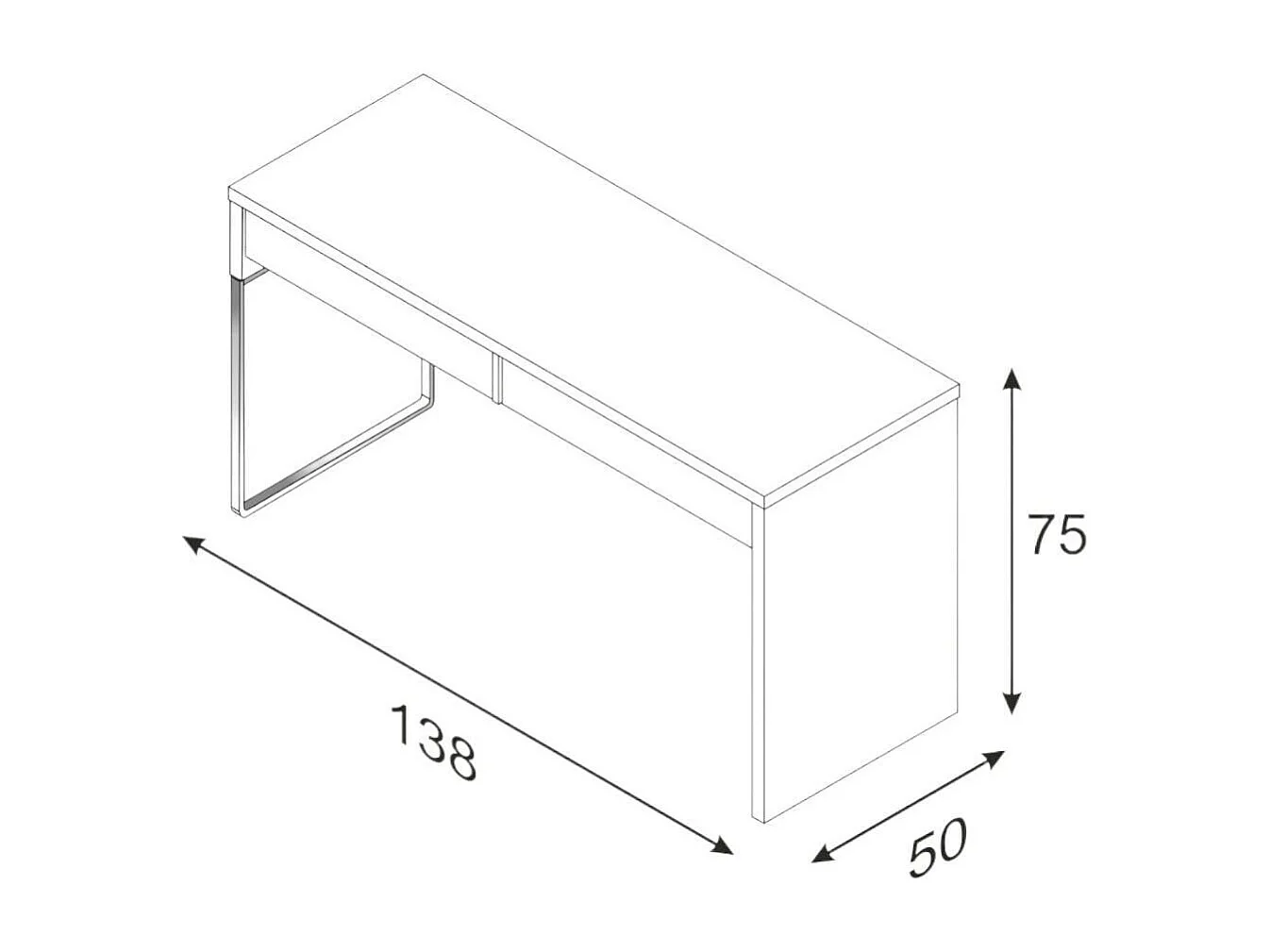 Bureau Houston, Bureau réversible multifonctionnel, Table d'étude PC avec 2 tiroirs, 138x50h75 cm, Blanc