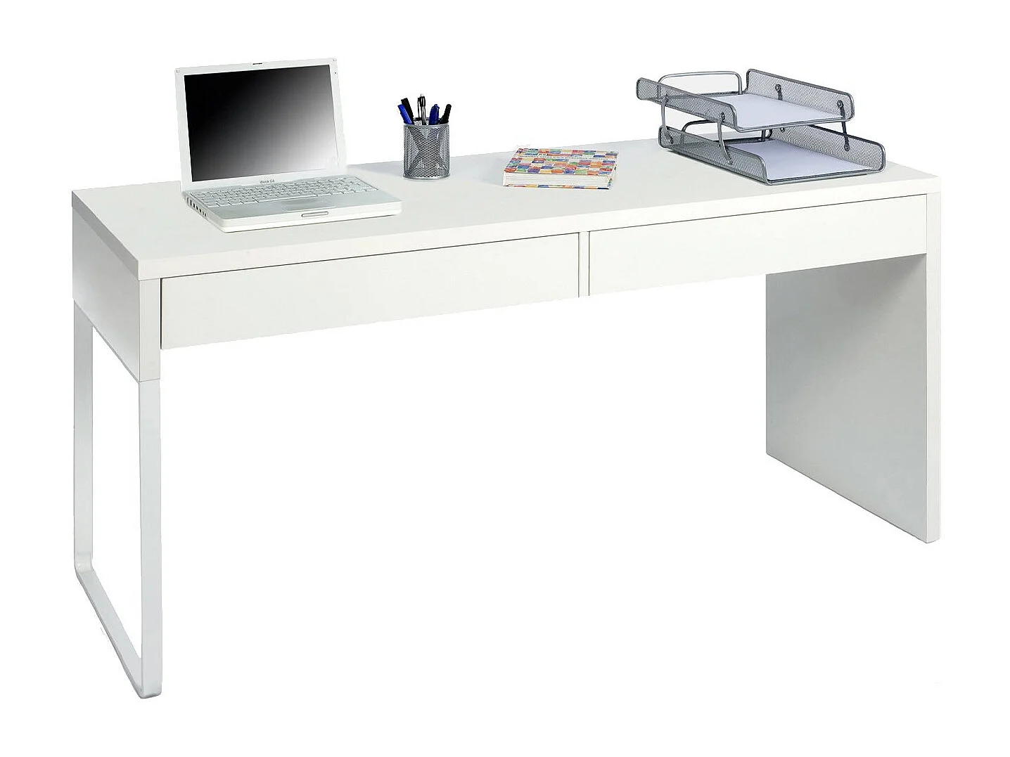 Houston Desk, multifunctioneel omkeerbaar bureau, pc-studeertafel met 2 laden, 138x50h75 cm, wit