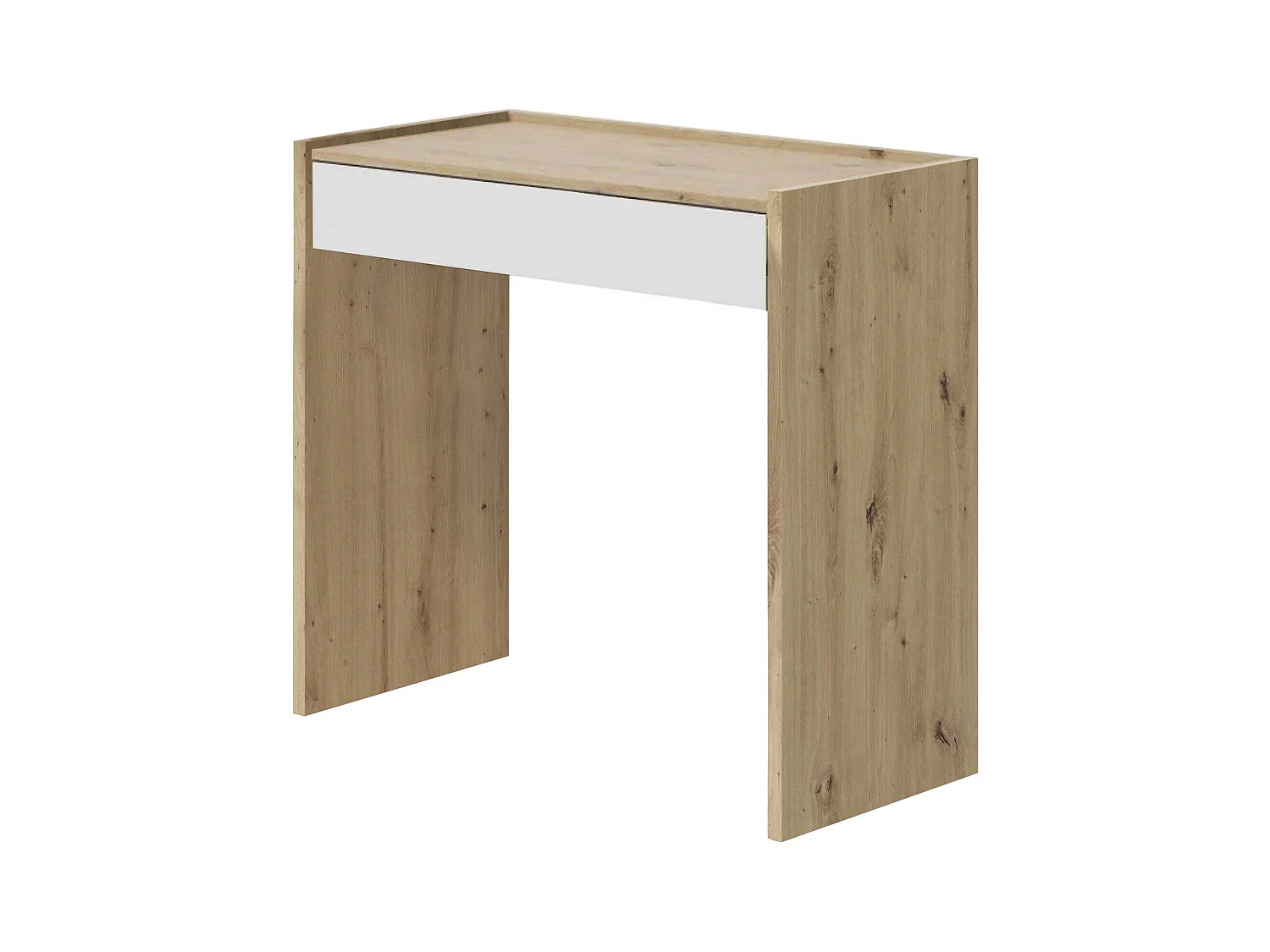 Bureau Fresno, Bureau linéaire avec tiroir, Table d'étude ou de bureau pour PC, 82x40h77 cm, Chêne noué et Blanc