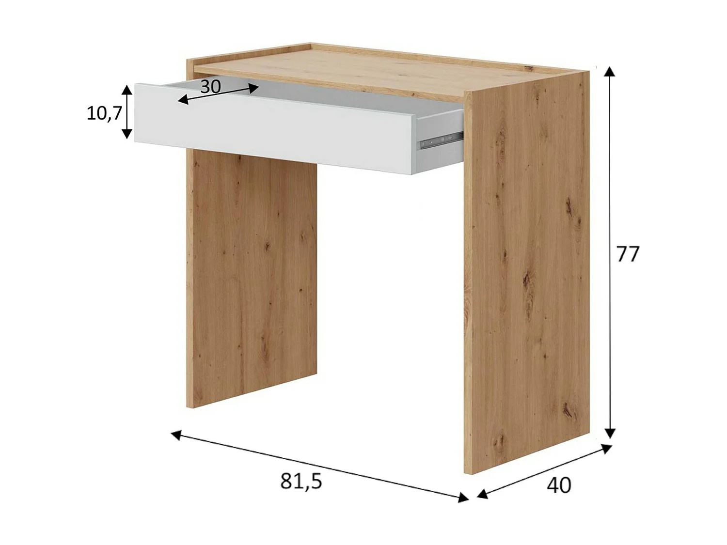 Dmora Bureau Fresno 40x81.5x77h cm Eiken Bruin Knopen, Lade, PC-steun, Bladmateriaal in Gelamineerd Hout