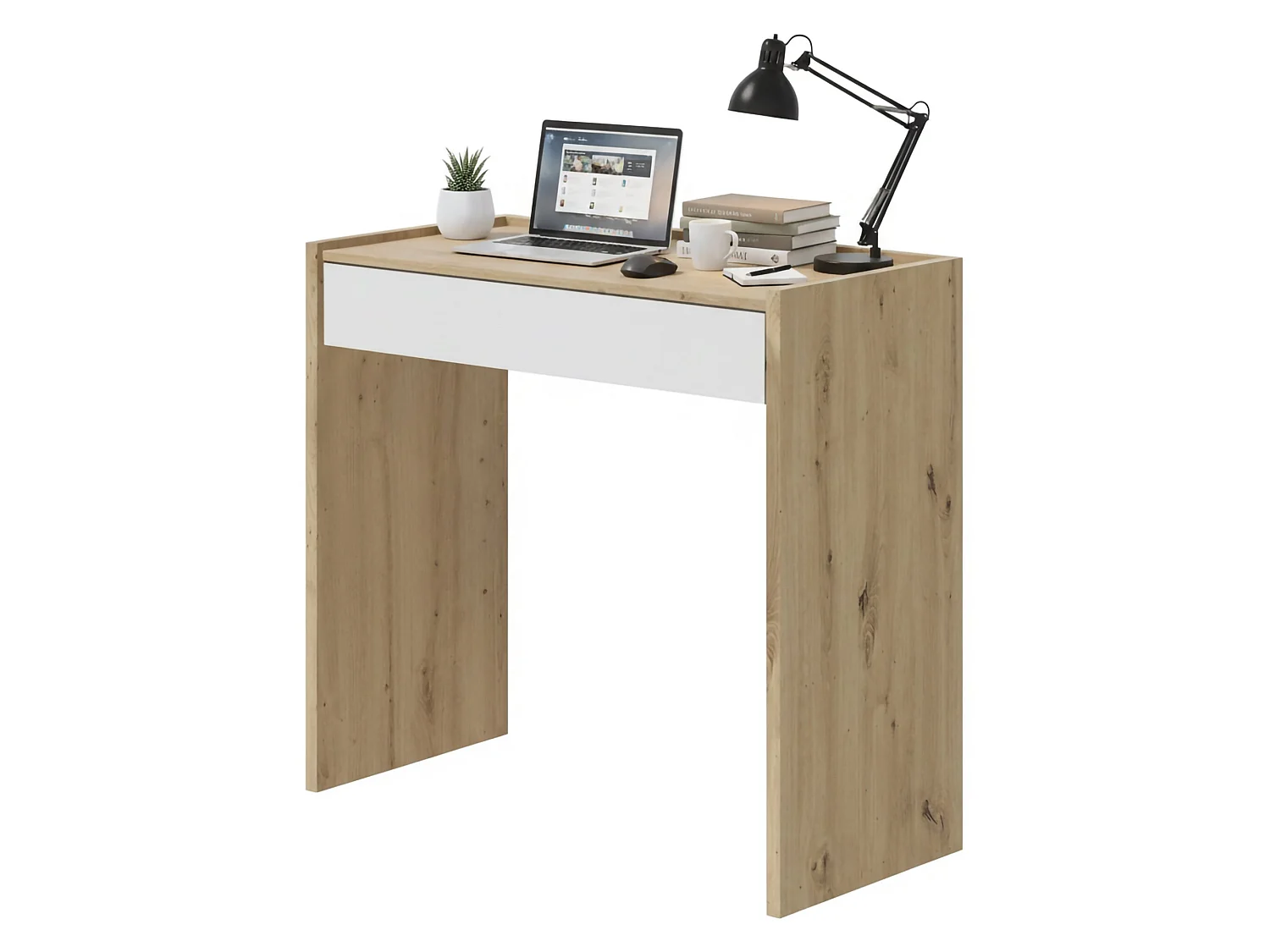 Dmora Bureau Fresno 40x81.5x77h cm Eiken Bruin Knopen, Lade, PC-steun, Bladmateriaal in Gelamineerd Hout