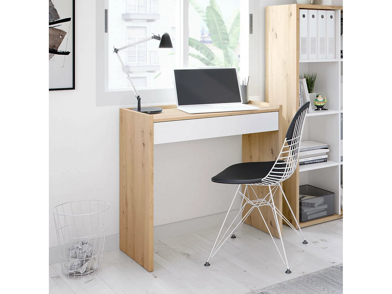 Dmora Bureau Fresno 40x81.5x77h cm Eiken Bruin Knopen, Lade, PC-steun, Bladmateriaal in Gelamineerd Hout