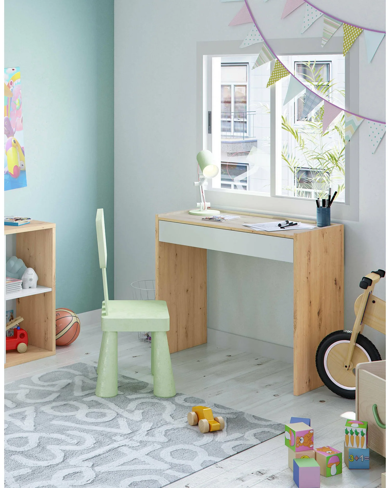 Dmora Bureau Fresno 40x81.5x77h cm Eiken Bruin Knopen, Lade, PC-steun, Bladmateriaal in Gelamineerd Hout