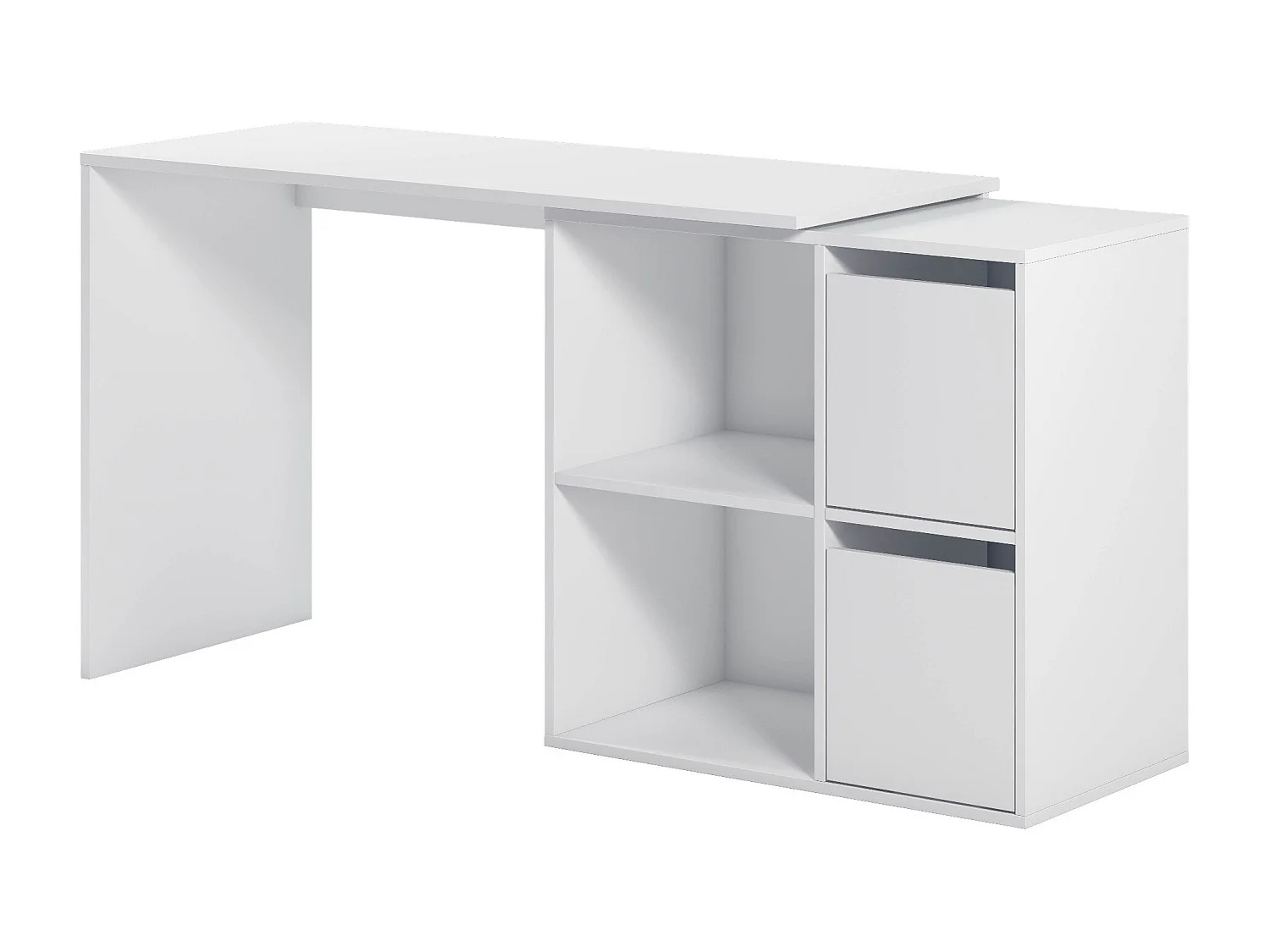 Scrivania Milwaukee, Scrittoio multifunzione modulare con scaffale, Tavolo da studio o ufficio multiposizione con montaggio ad angolo, 152x49h74 cm, Bianco