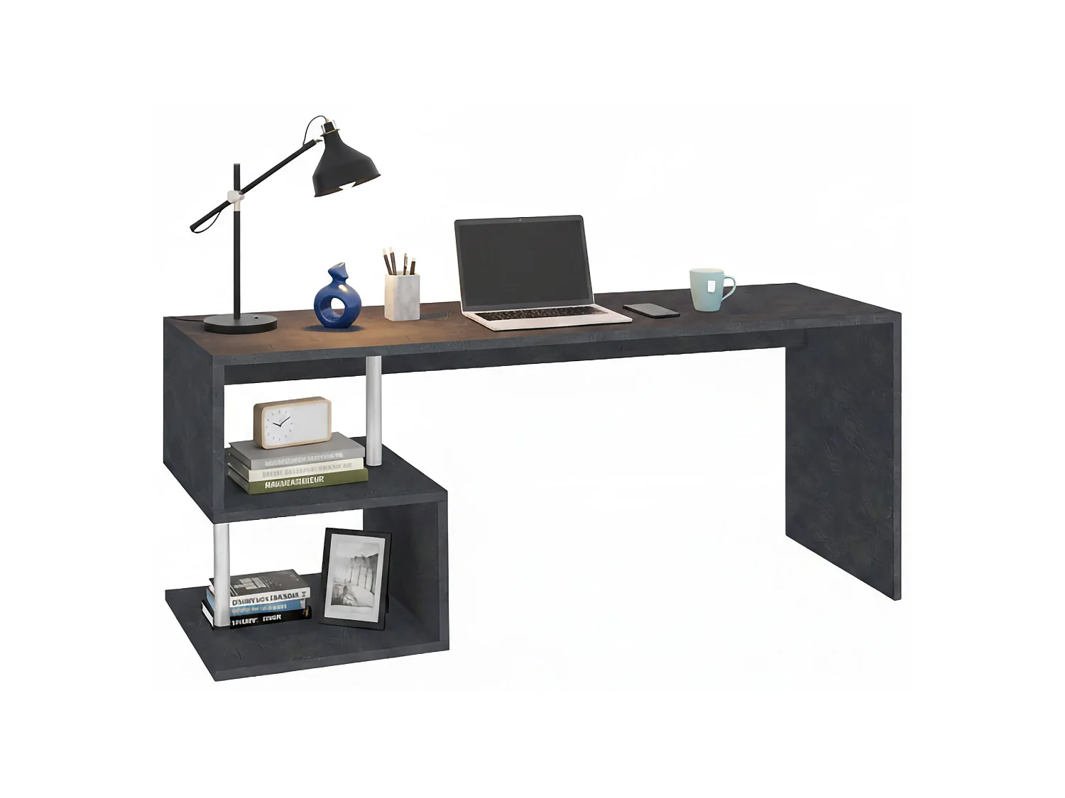 Bureau Samuel, Bureau PC Linéaire, Table de bureau polyvalente, Bureau gain de place multi-positions, 100% Made in Italy, 180x60h78 cm, Ardoise
