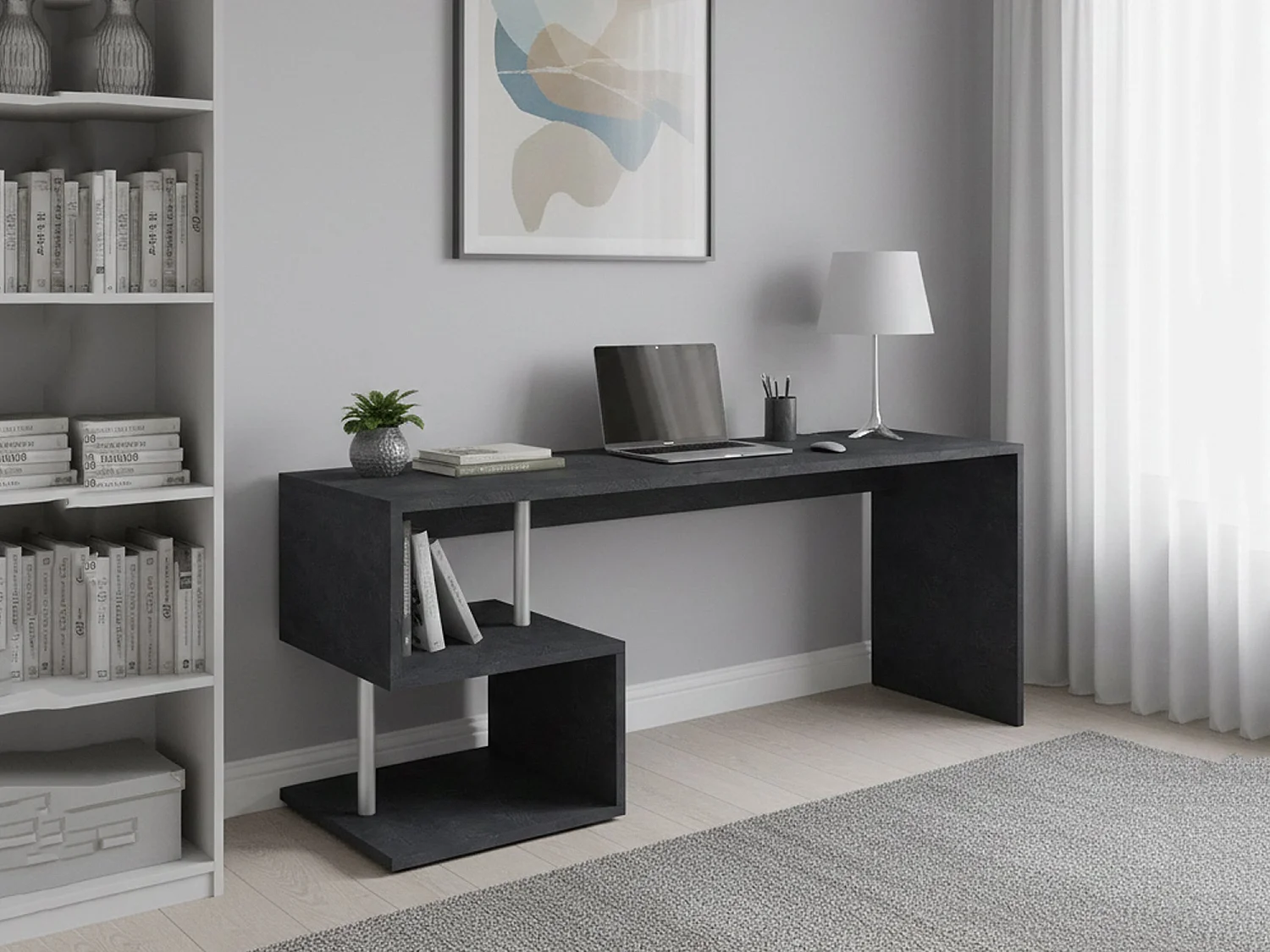Escritorio Samuel, Escritorio para PC lineal, Mesa de oficina multiusos, Escritorio multiposición que ahorra espacio, 100% Made in Italy, 180x60h78 cm, Pizarra