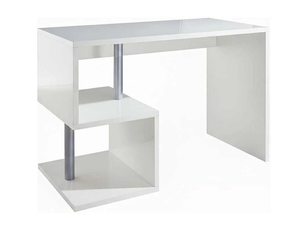Bureau Massimo, Bureau PC Linéaire, Table de bureau polyvalente, Bureau gain de place multi-positions, 100% Made in Italy, 100x50h78 cm, Blanc brillant