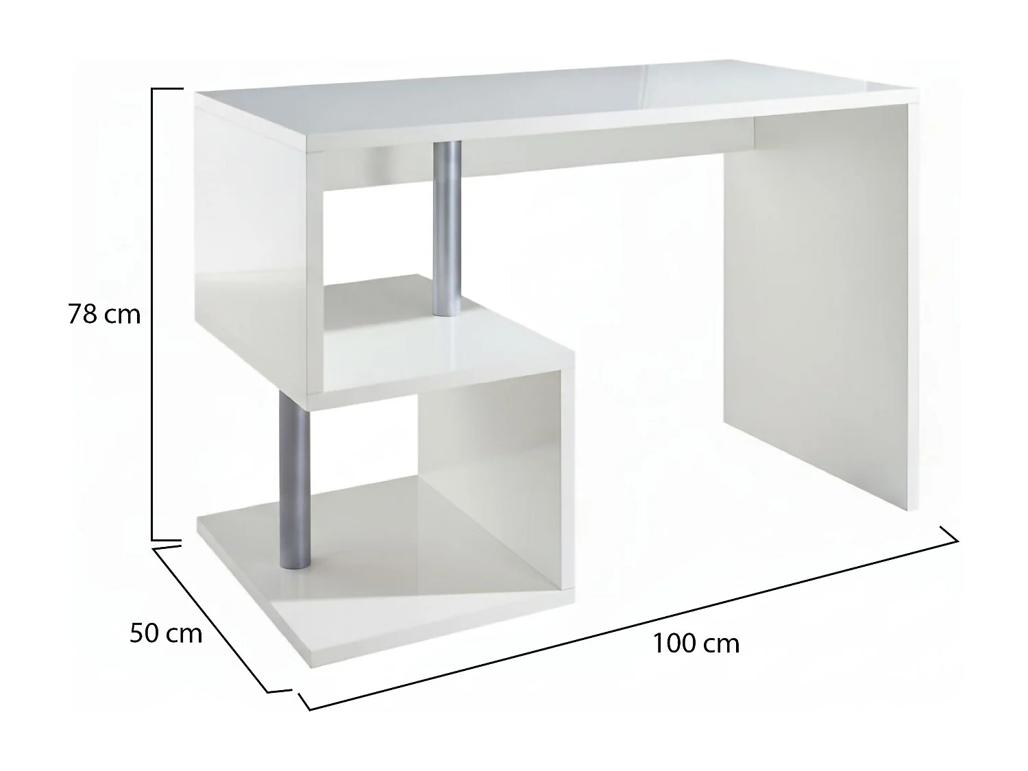 Bureau Massimo, Bureau PC Linéaire, Table de bureau polyvalente, Bureau gain de place multi-positions, 100% Made in Italy, 100x50h78 cm, Blanc brillant