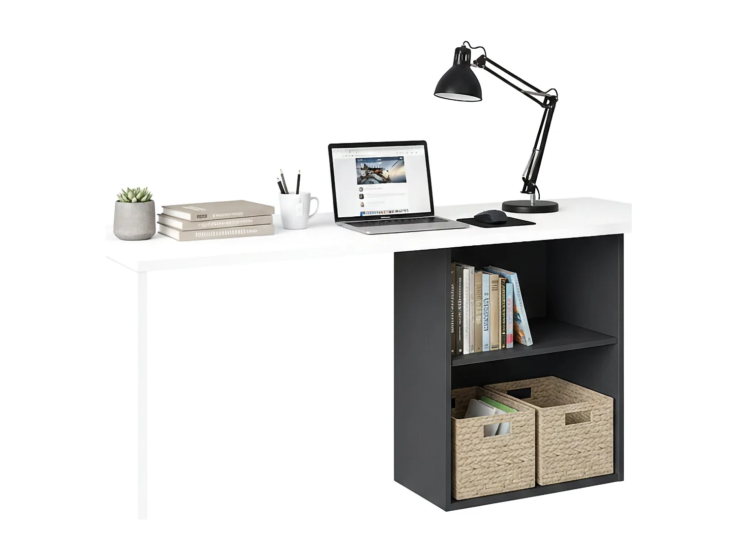 Mesa Raimondo, Mesa Linear para PC, Mesa de escritório multiuso, Mesa que economiza espaço, 100% Fabricado na Itália, 110x50h75 cm, Branco brilhante e ardósia