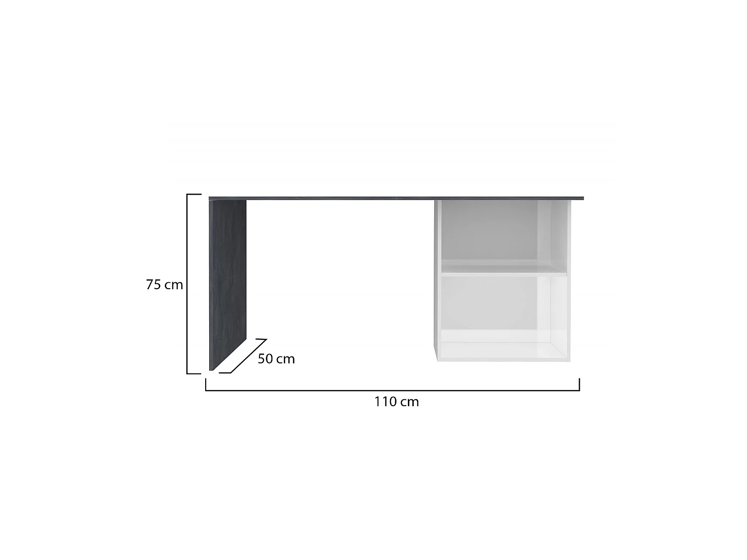Mesa Raimondo, Mesa Linear para PC, Mesa de escritório multiuso, Mesa que economiza espaço, 100% Fabricado na Itália, 110x50h75 cm, Branco brilhante e ardósia