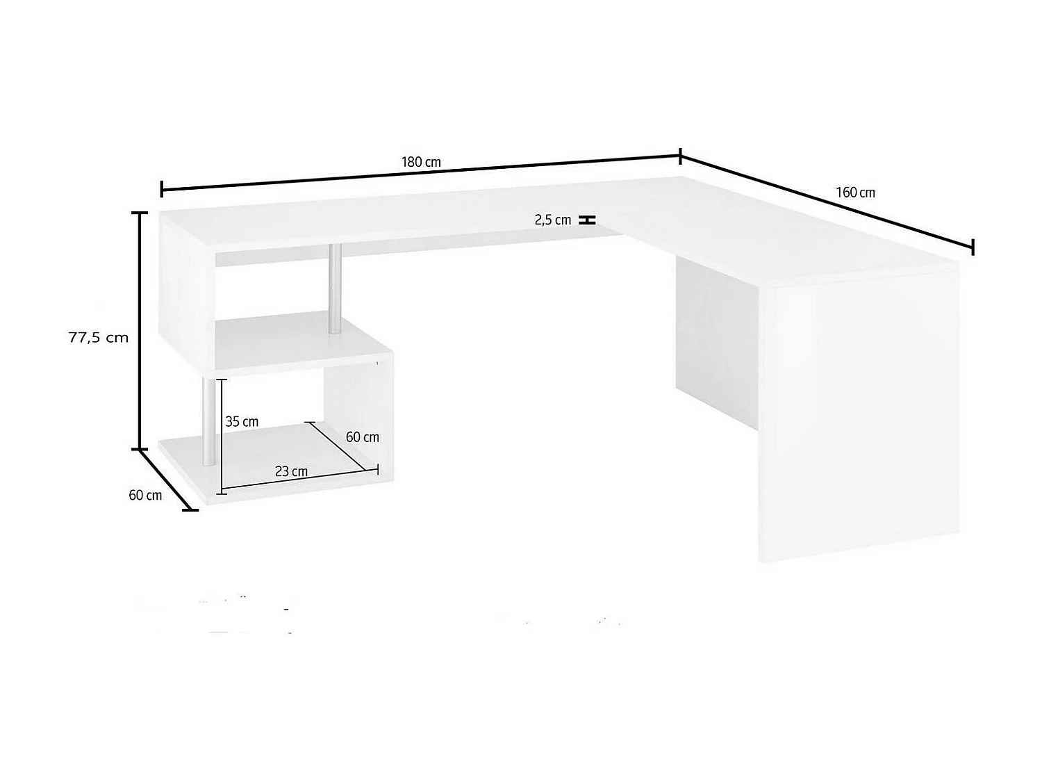 Antonino bureau, Lineair pc-bureau, Multifunctionele kantoortafel, Ruimtebesparend bureau, 100% Made in Italy, 160x60h78 cm, Glanzend wit