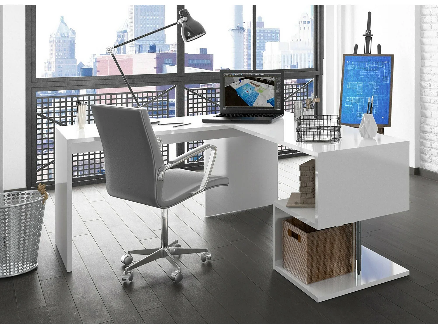 Bureau Antonino, Bureau PC linéaire, Table de bureau polyvalente, Bureau peu encombrant, 100% Made in Italy, 160x60h78 cm, Blanc brillant