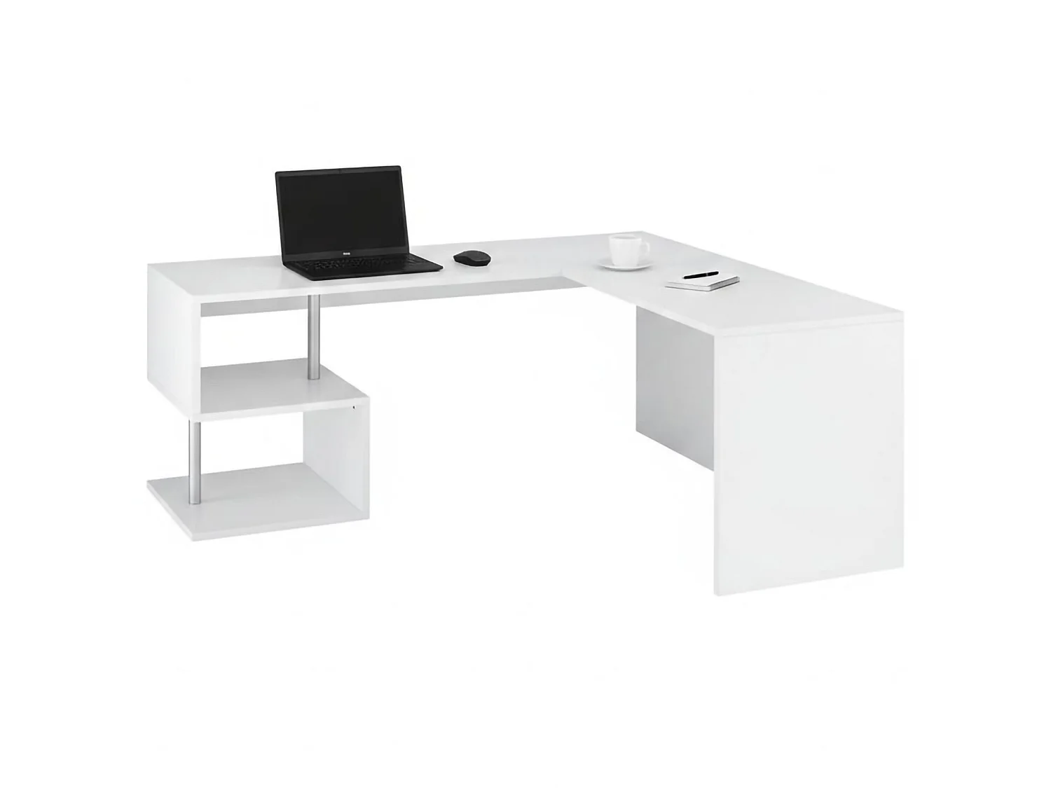 Dmora Bureau Antonino 60x160x78 cm Wit Glanzend 2 Planken Pc-Steun, Blad in Wood Melamine Gemaakt in Italië