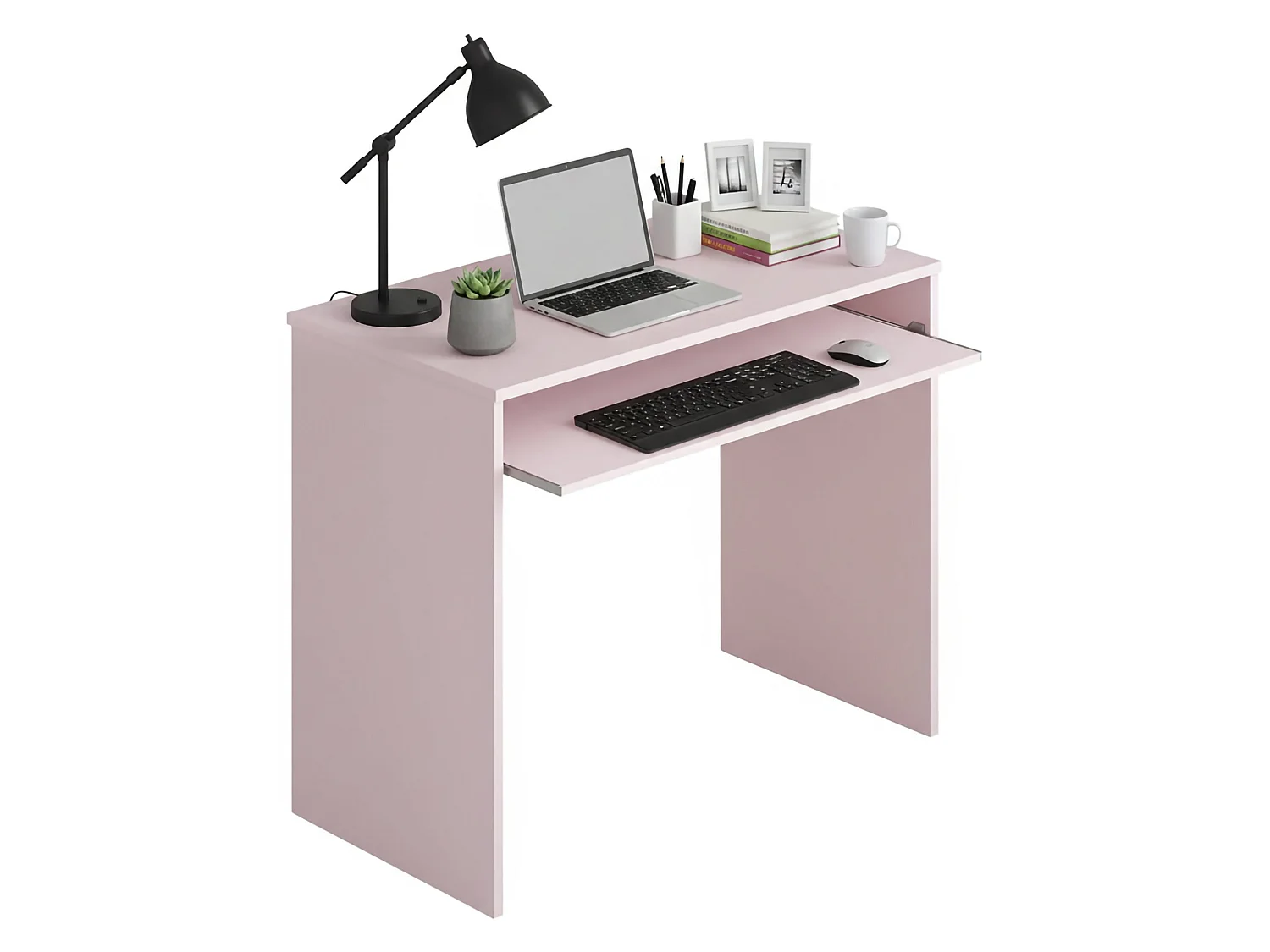 Dayton Desk, Bureau avec étagère, Table d'étude pour PC pour bureau ou chambre, Table d'étude, 90x54h79 cm, Rose