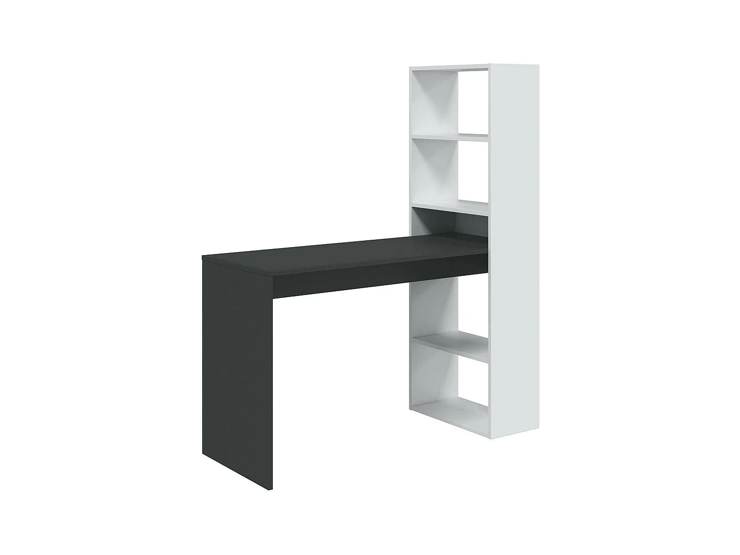 Bureau Denton, Bureau multifonction réversible avec bibliothèque 5 étagères, Table d'étude ou de bureau pour support livre PC, 120x53h144 cm, Blanc et Anthracite