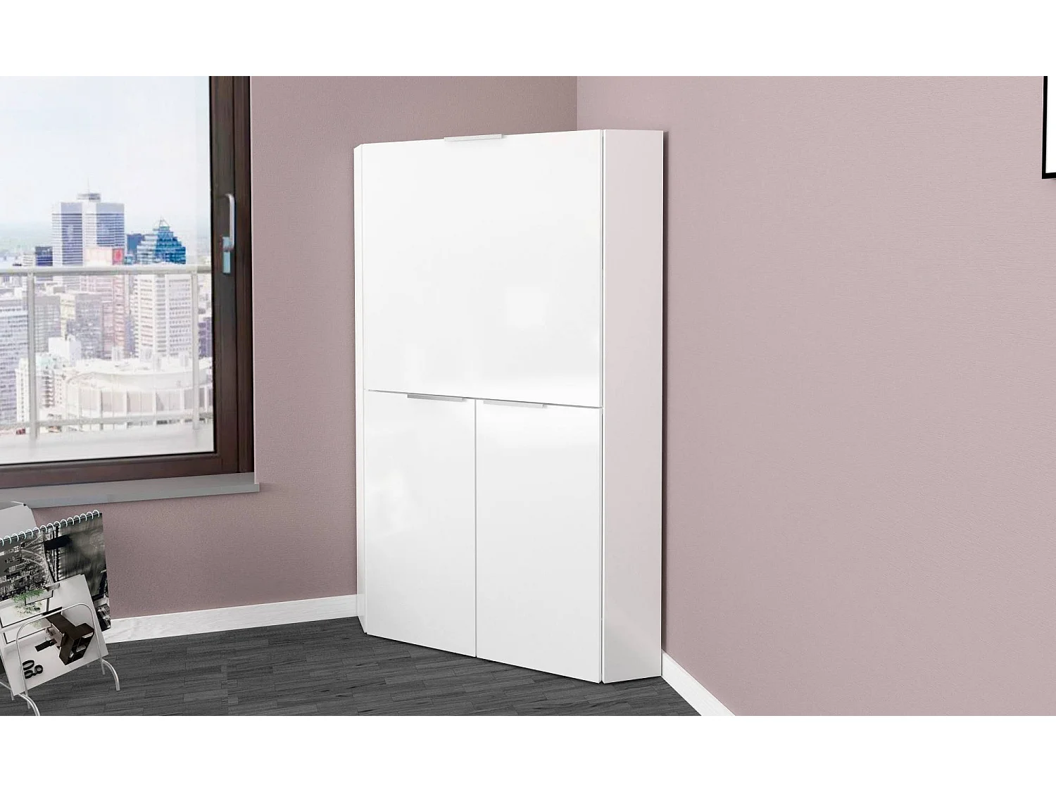 Bureau,effet bois,Blanc brillant,70x35h140 cm