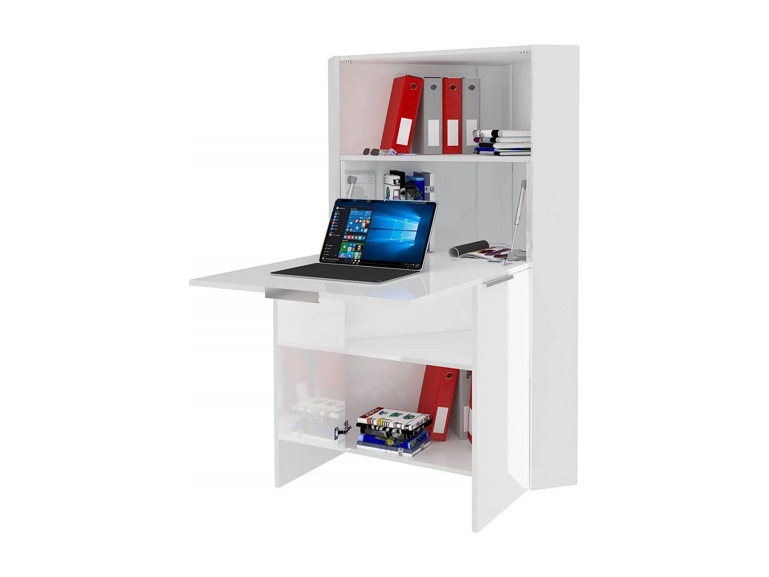 Bureau,effet bois,Blanc brillant,70x35h140 cm