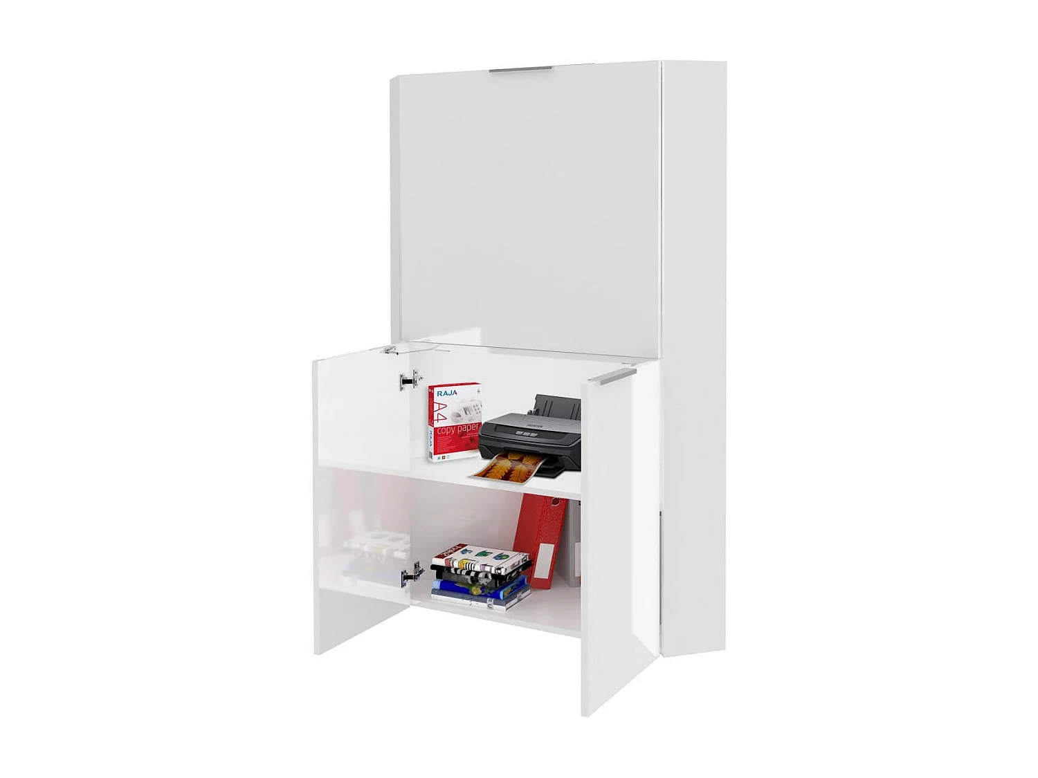 Bureau,effet bois,Blanc brillant,70x35h140 cm