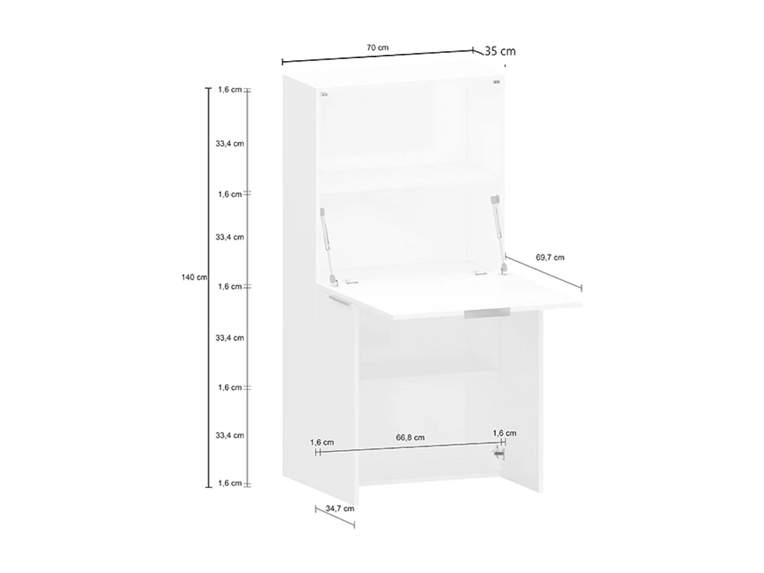 Bureau effet bois blanc brillant 70x35 cm