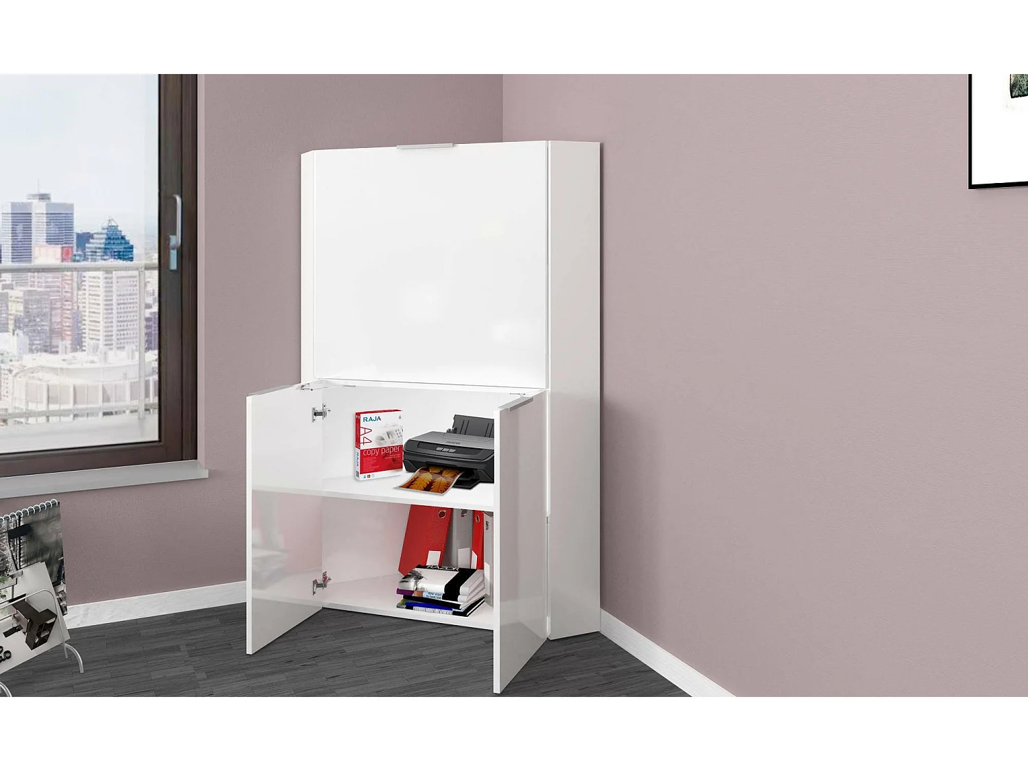 Bureau effet bois blanc brillant 70x35 cm