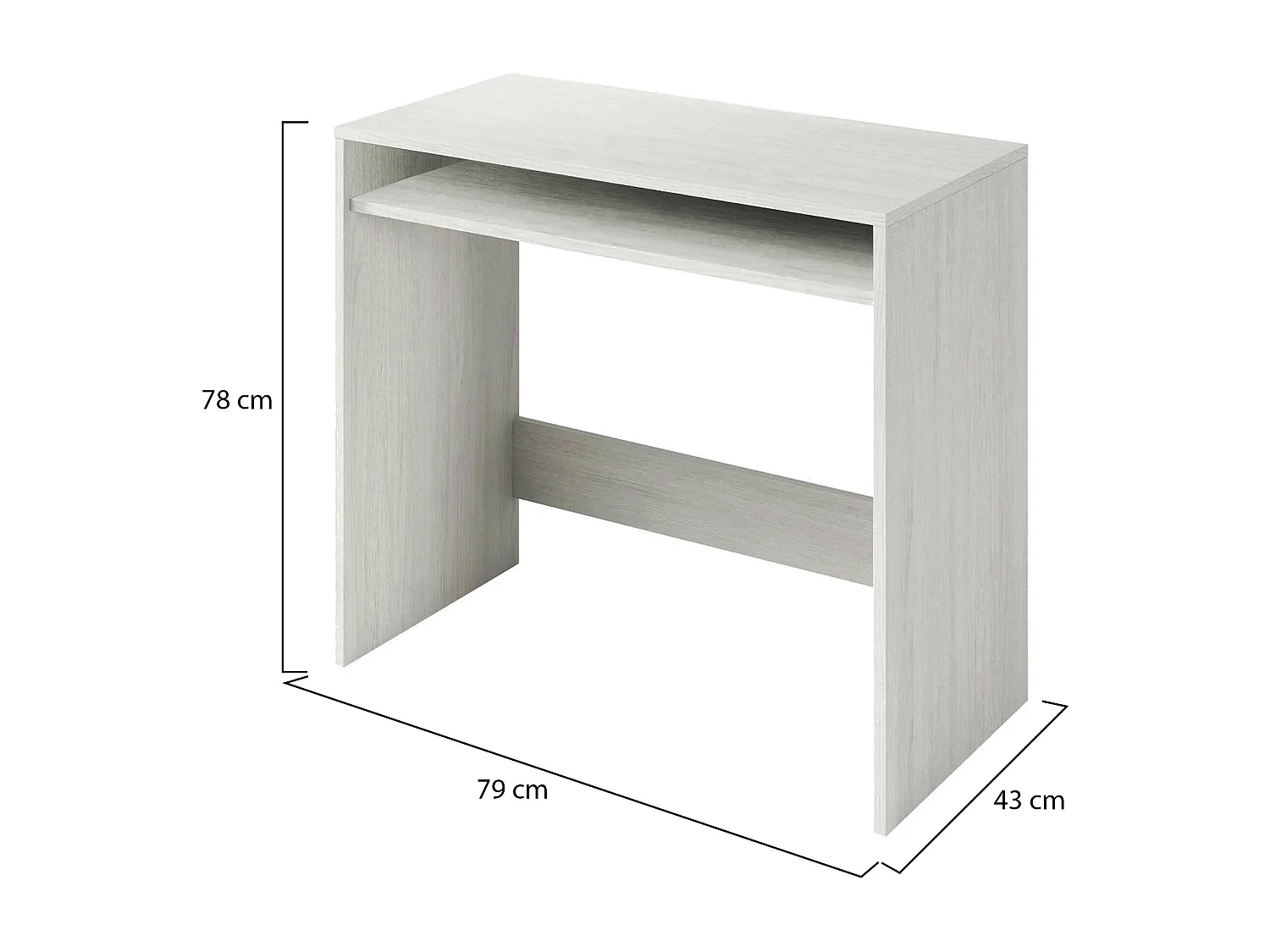 Bureau Portland, Bureau linéaire avec étagère fixe, Table d'étude ou de bureau pour PC, 79x43h78 cm, Effet bois blanc