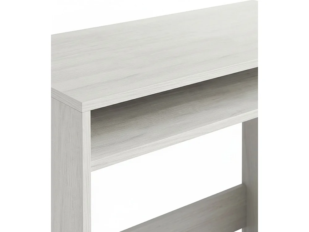 Portland-Schreibtisch, linearer Schreibtisch mit fester Ablage, Arbeits- oder Bürotisch für PC, 79 x 43 x 78 cm, weiÃŸer Holzeffekt