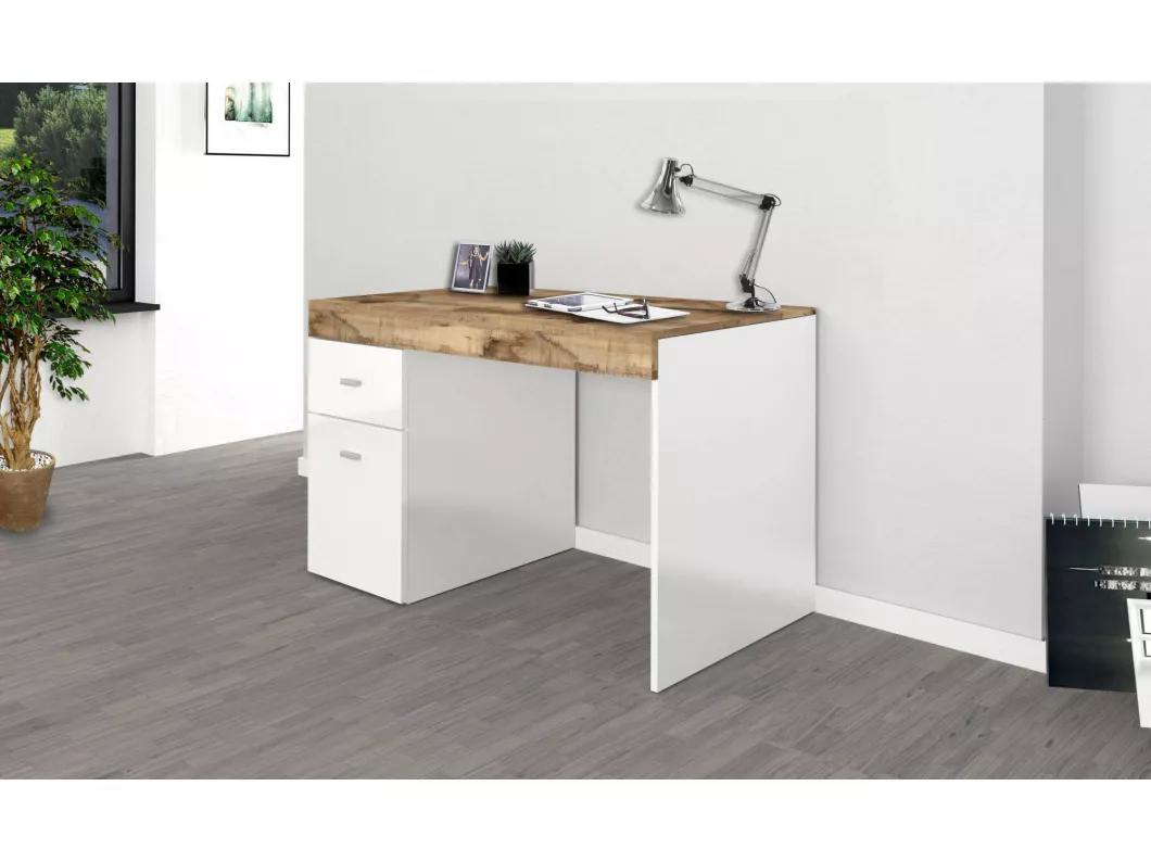 Kauf Unique Schreibtisch Carmine, linearer PC-Schreibtisch, Mehrzweck-Bürotisch, platzsparender Schreibtisch, 100 % Made in Italy, 100 x 60 x 75 cm, glänzendes Weiß und Ahorn