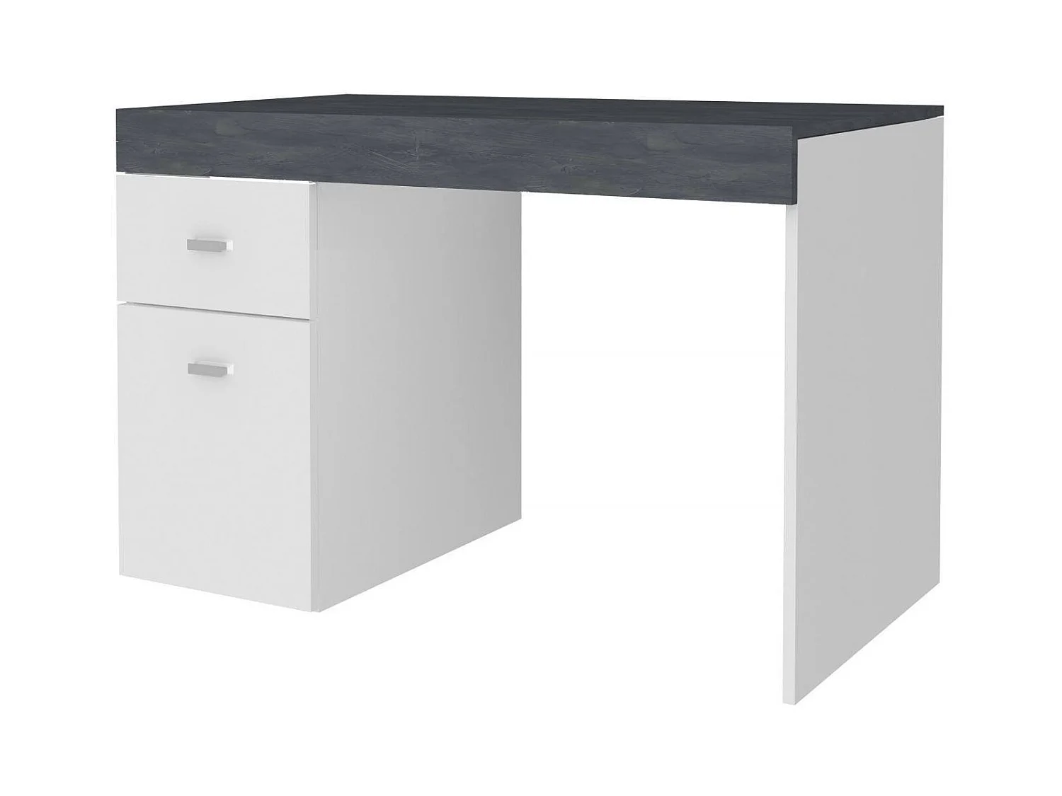 Carmine Bureau, Lineair PC-bureau, Multifunctionele kantoortafel, Ruimtebesparend bureau, 100% Made in Italy, 100x60h75 cm, Glanzend wit en leisteen