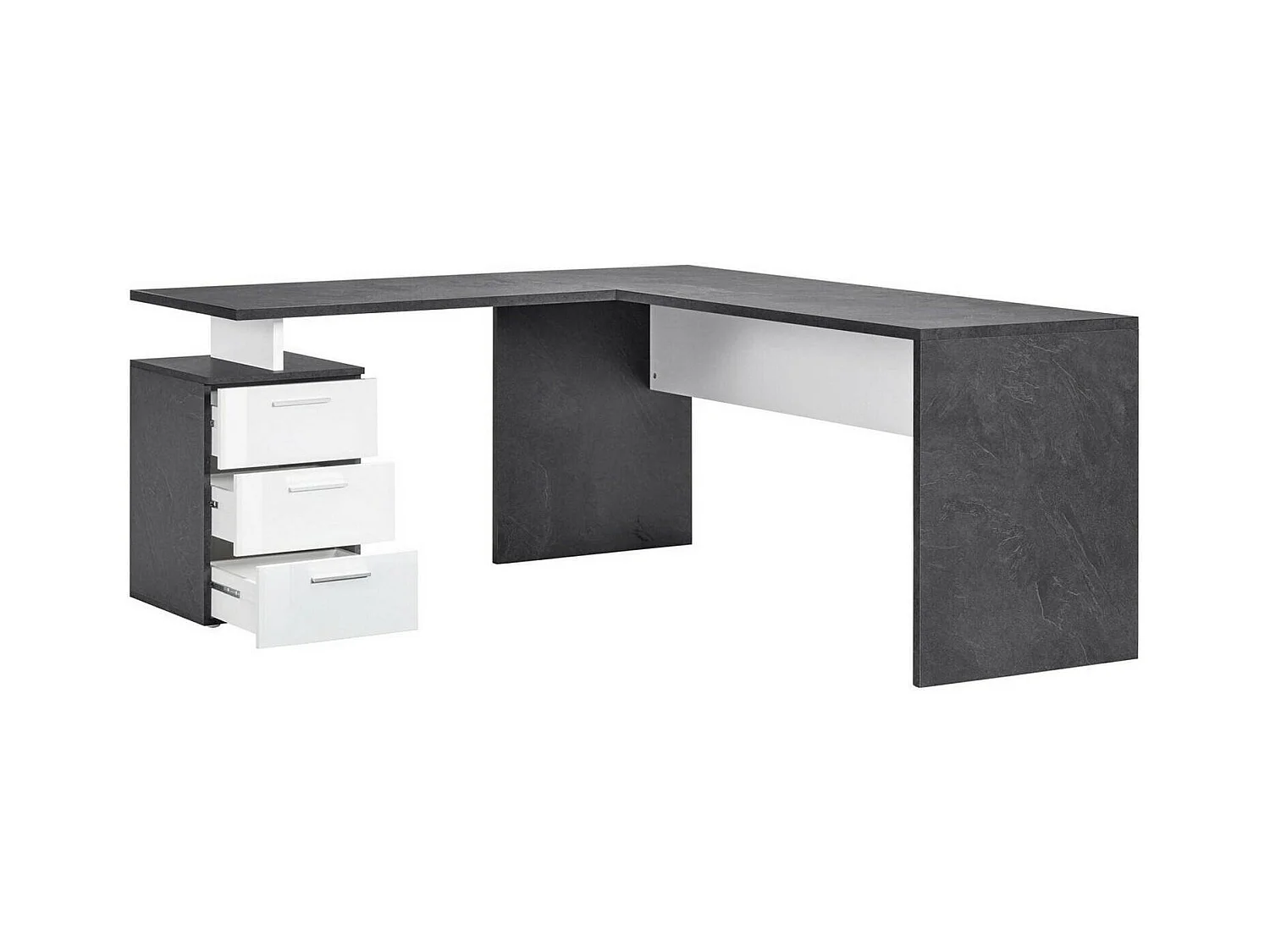 Mark Desk, Bureau PC d'angle, Table de bureau polyvalente, Bureau gain de place multi-positions, 100% Made in Italy, 160x60h75 cm, Ardoise et Blanc Brillant