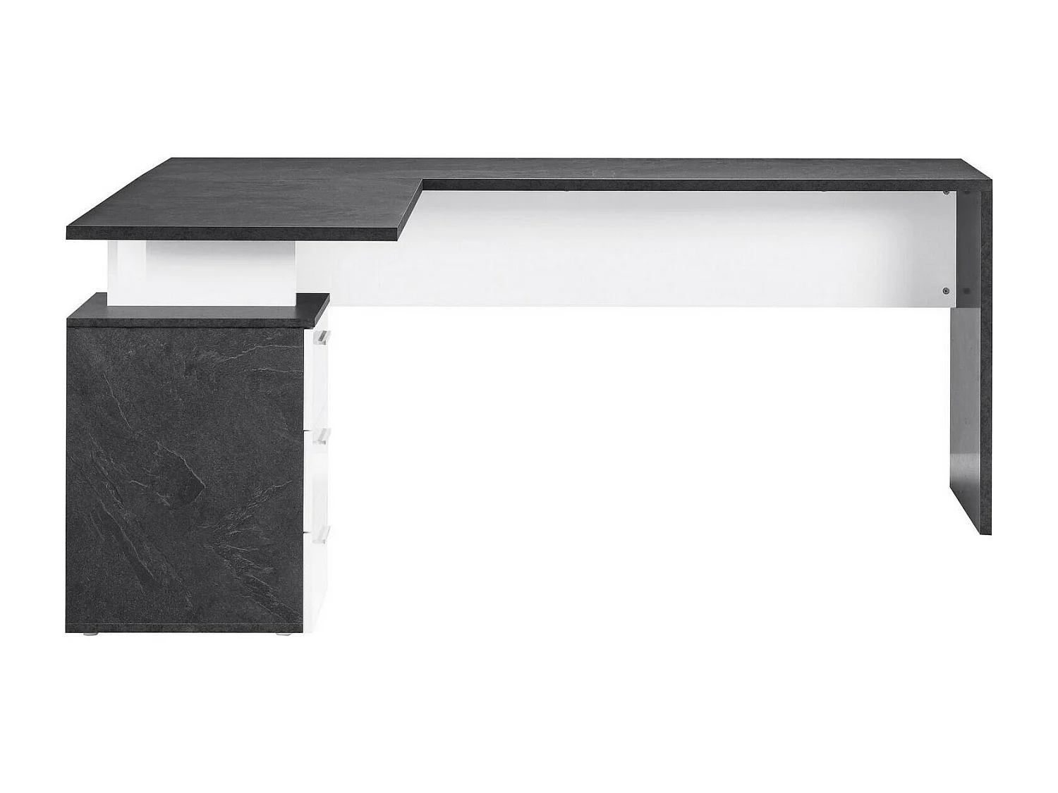 Mark Bureau, Hoek PC-bureau, Multifunctionele kantoortafel, Ruimtebesparend bureau met meerdere posities, 100% Made in Italy, 160x60h75 cm, Leisteen en Glanzend Wit