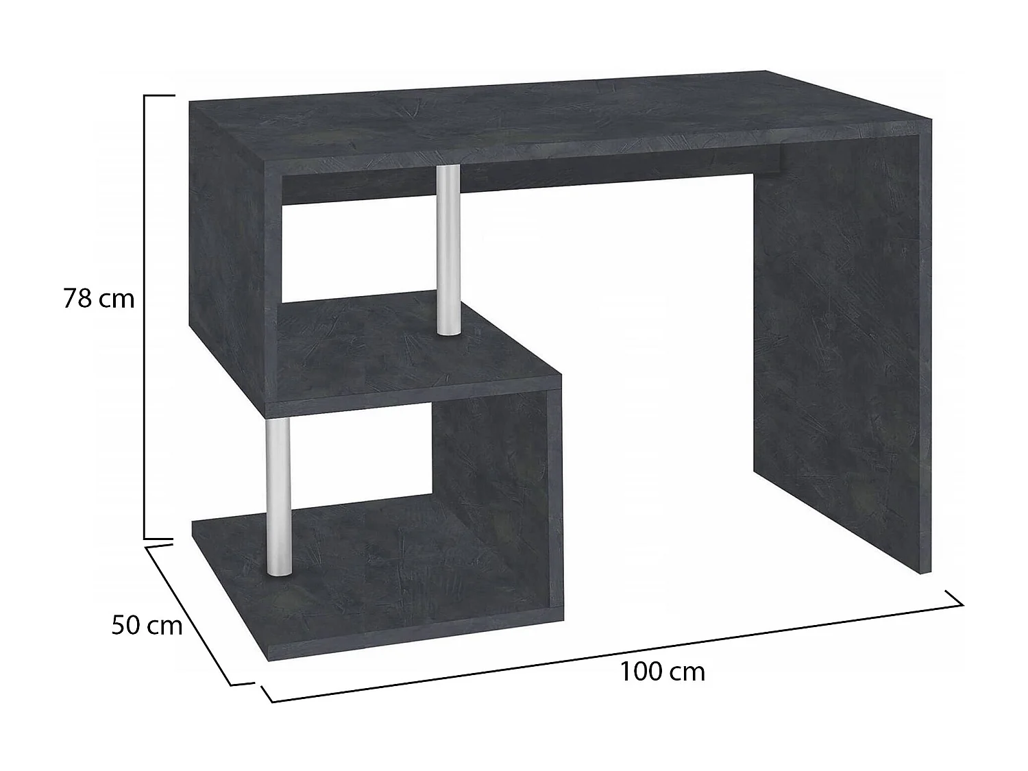 Massimo Bureau, Lineair PC-bureau, Multifunctionele kantoortafel, Ruimtebesparend bureau met meerdere posities, 100% Made in Italy, 100x50h78 cm, Leisteen