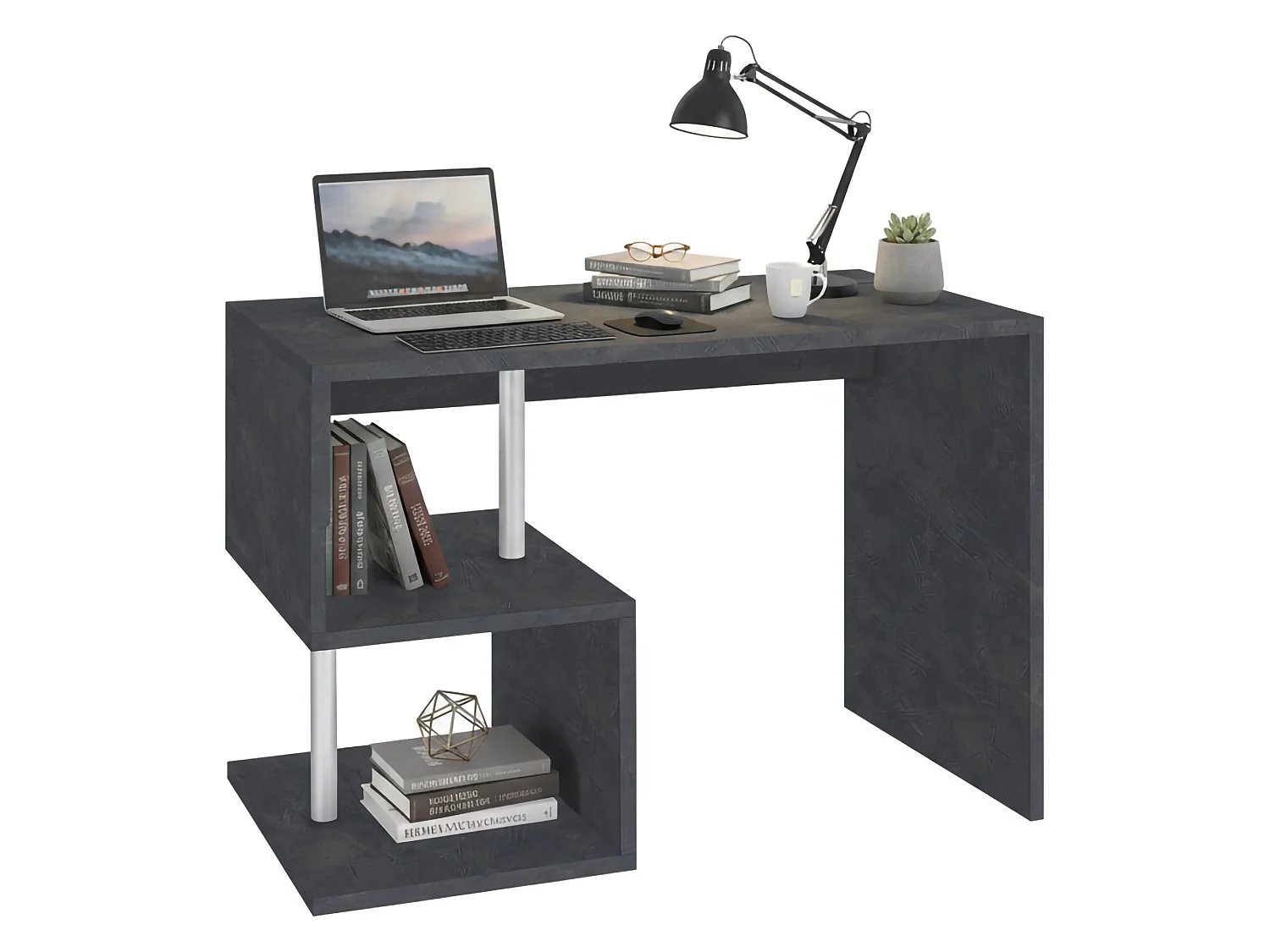 Dmora Bureau Max 50x100x78h cm Leisteengrijs Moduleerbaar 2 Planken, PC-standaard Made in Italy