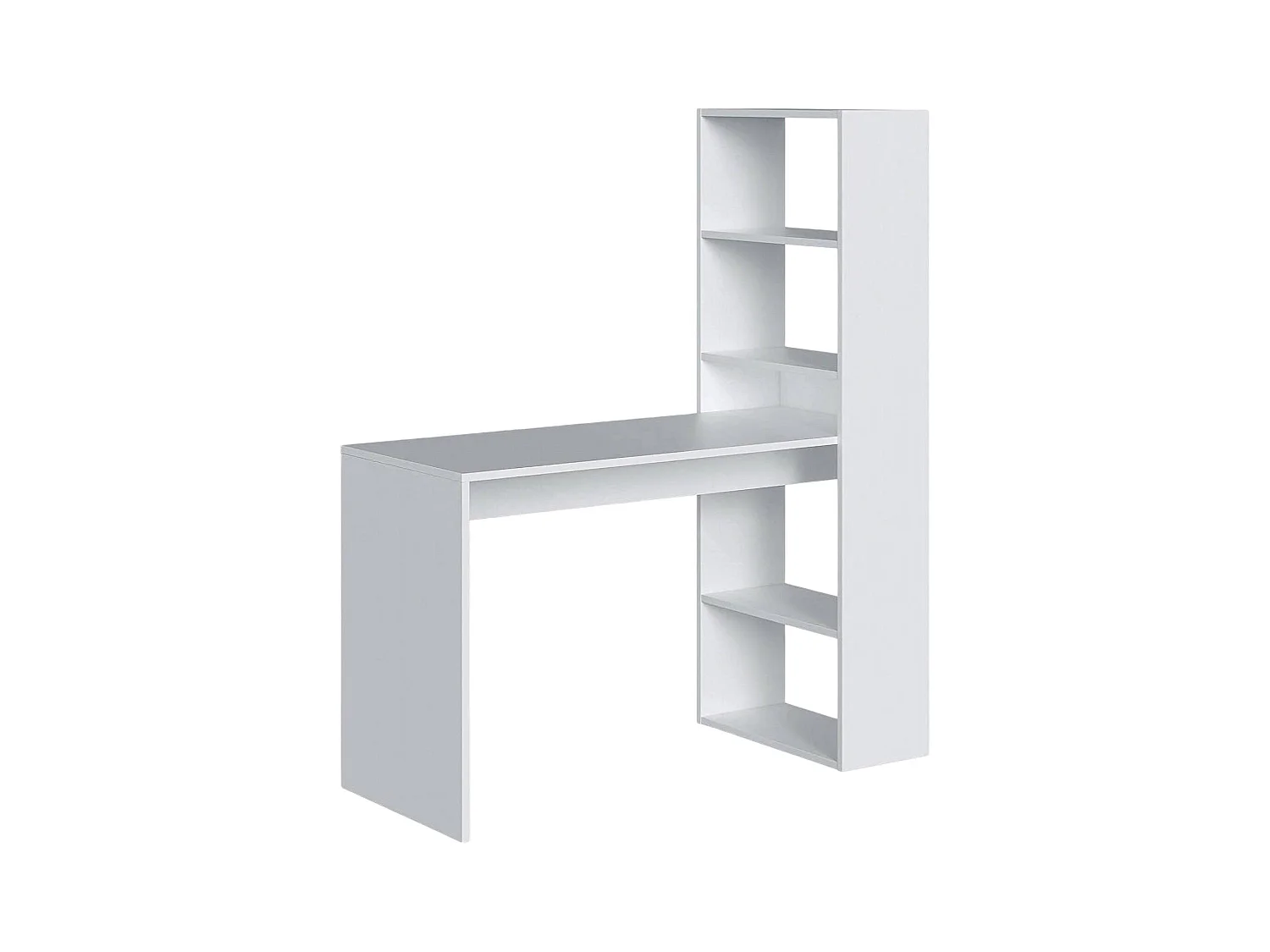 Bureau Denton, Bureau multifonction réversible avec bibliothèque 5 étagères, Table d'étude ou de bureau pour support livre PC, 120x53h144 cm, Blanc