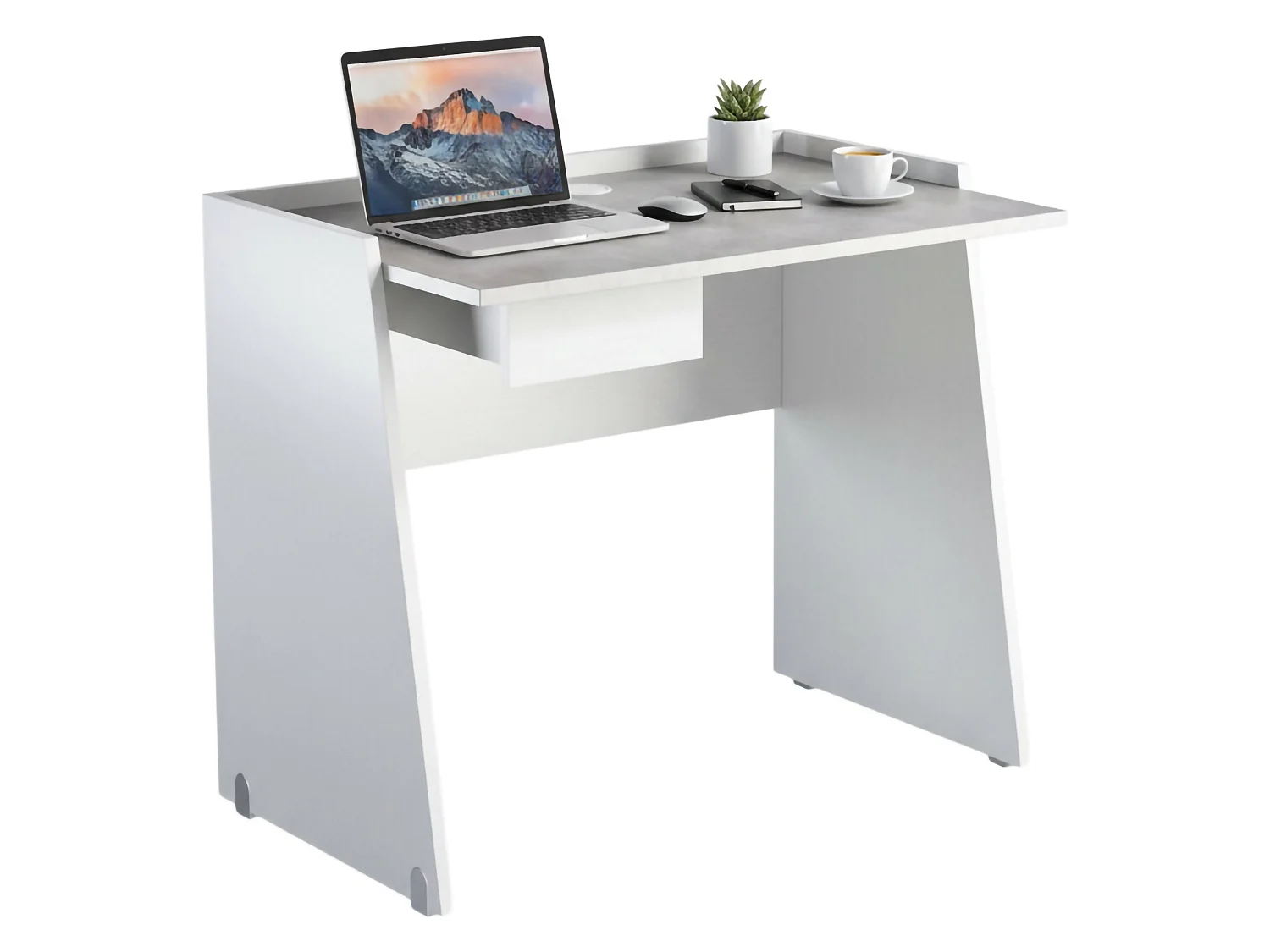 Dmora Bureau Calendula 60x90x80h cm Grijs Cement Lade Structuur Materiaal in Gelamineerd Hout, Blad Materiaal in Gelamineerd Hout