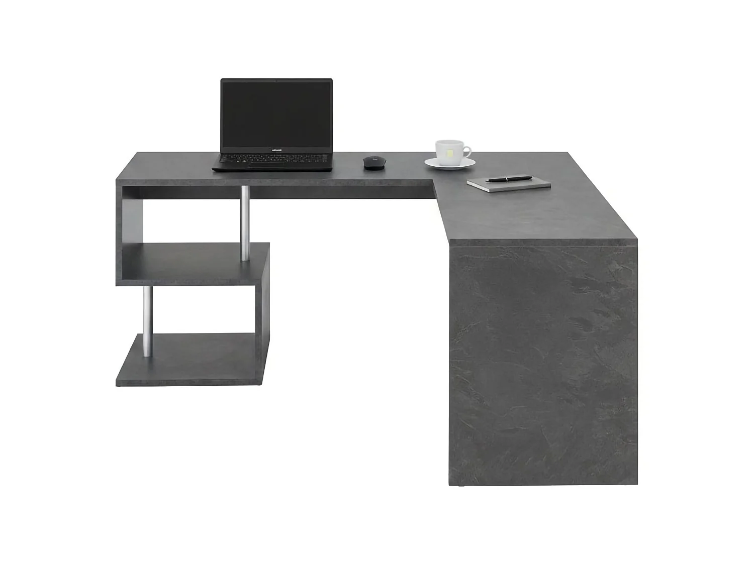 Dmora Bureau Sasha 60x160x78h cm Leigrijs Hoekmodel, 2 Planken Made in Italy