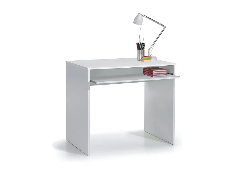 Dayton Desk, Bureau avec étagère, Table d'étude pour PC pour bureau ou chambre, Table d'étude, 90x54h79 cm, Blanc