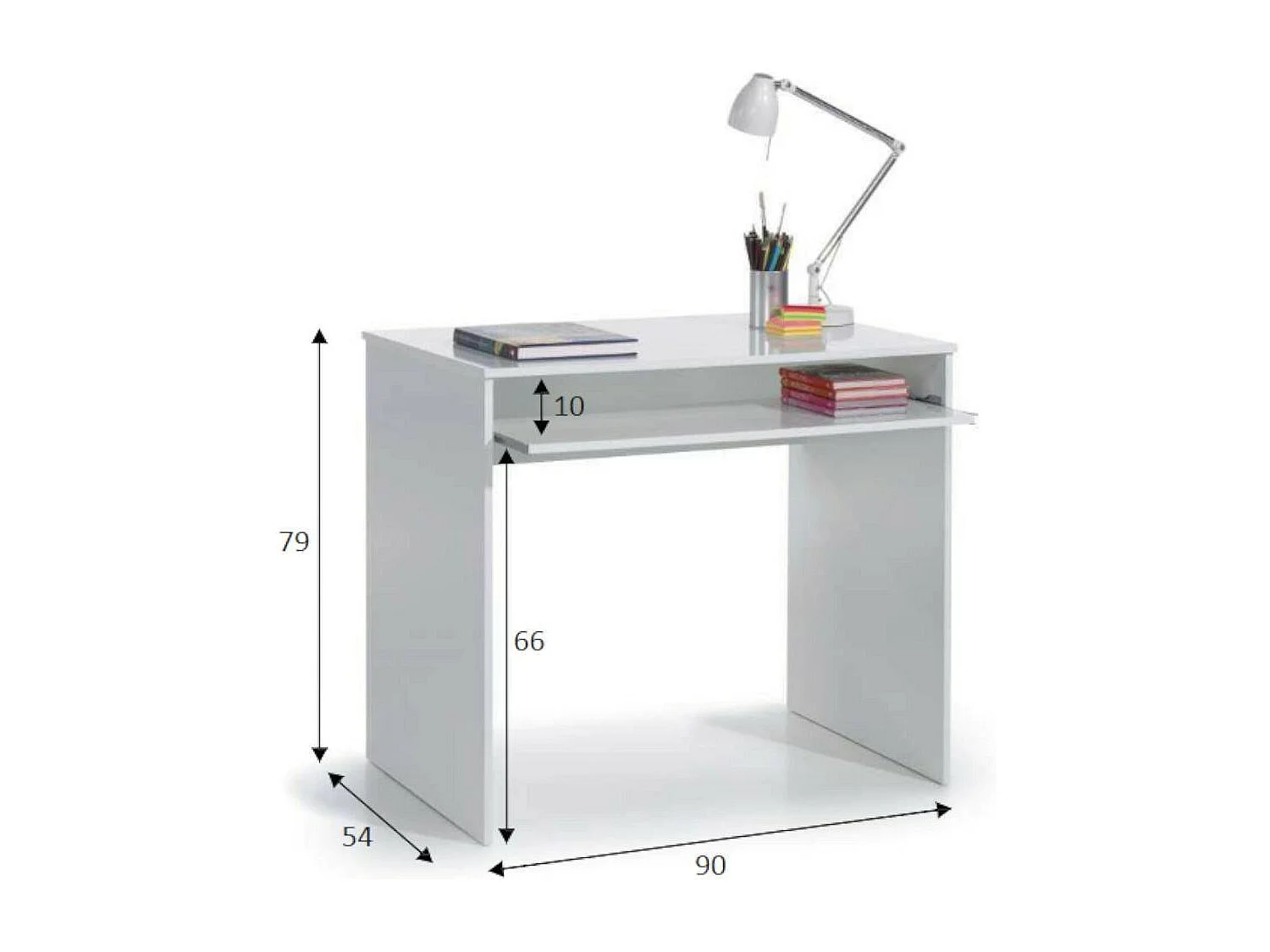 Dayton Desk, Mesa de escritório com prateleira, Mesa de estudo para PC para escritório ou quarto, Mesa de estudo, 90x54h79 cm, Branco