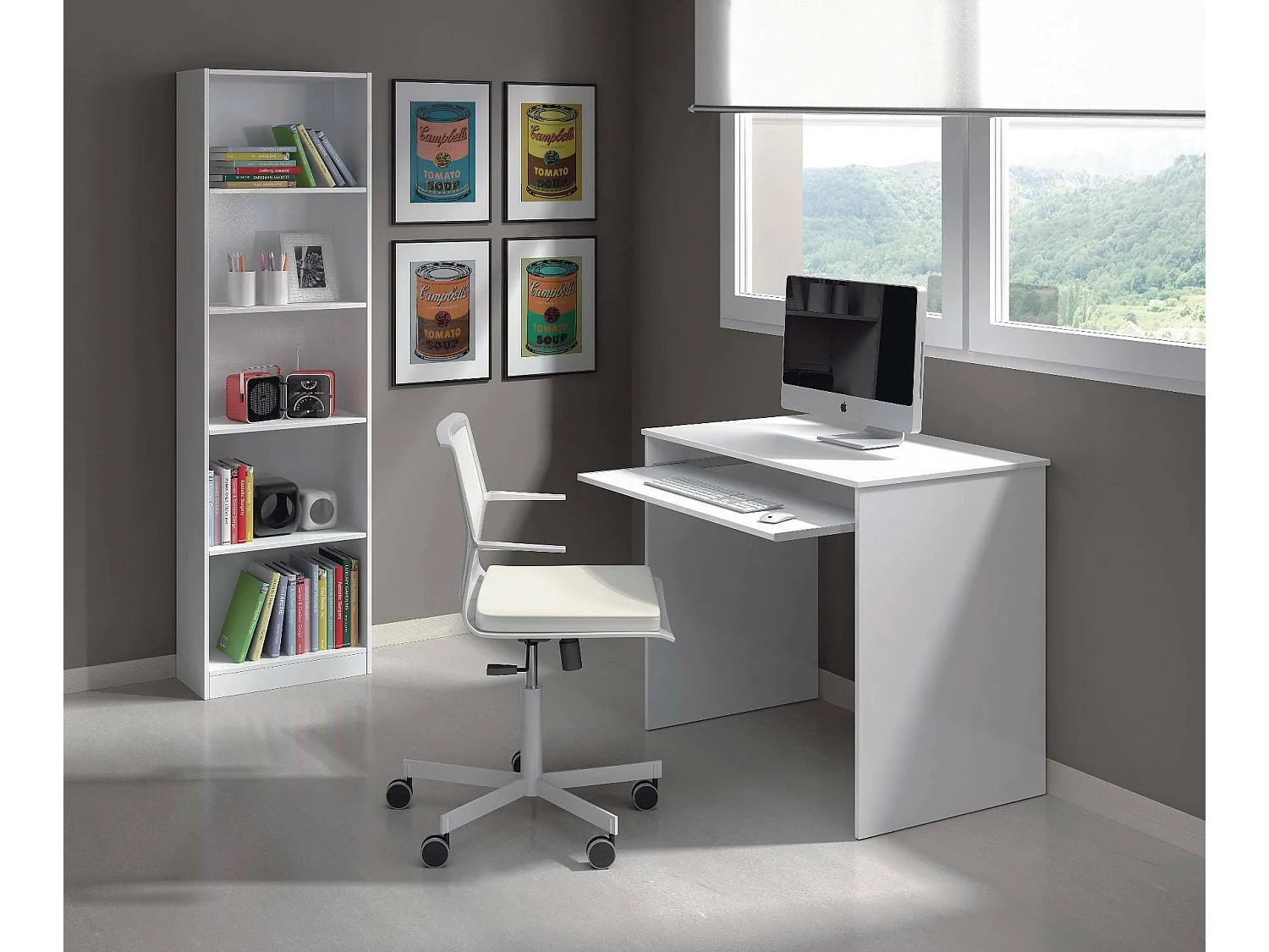 Dayton Desk, Mesa de escritório com prateleira, Mesa de estudo para PC para escritório ou quarto, Mesa de estudo, 90x54h79 cm, Branco