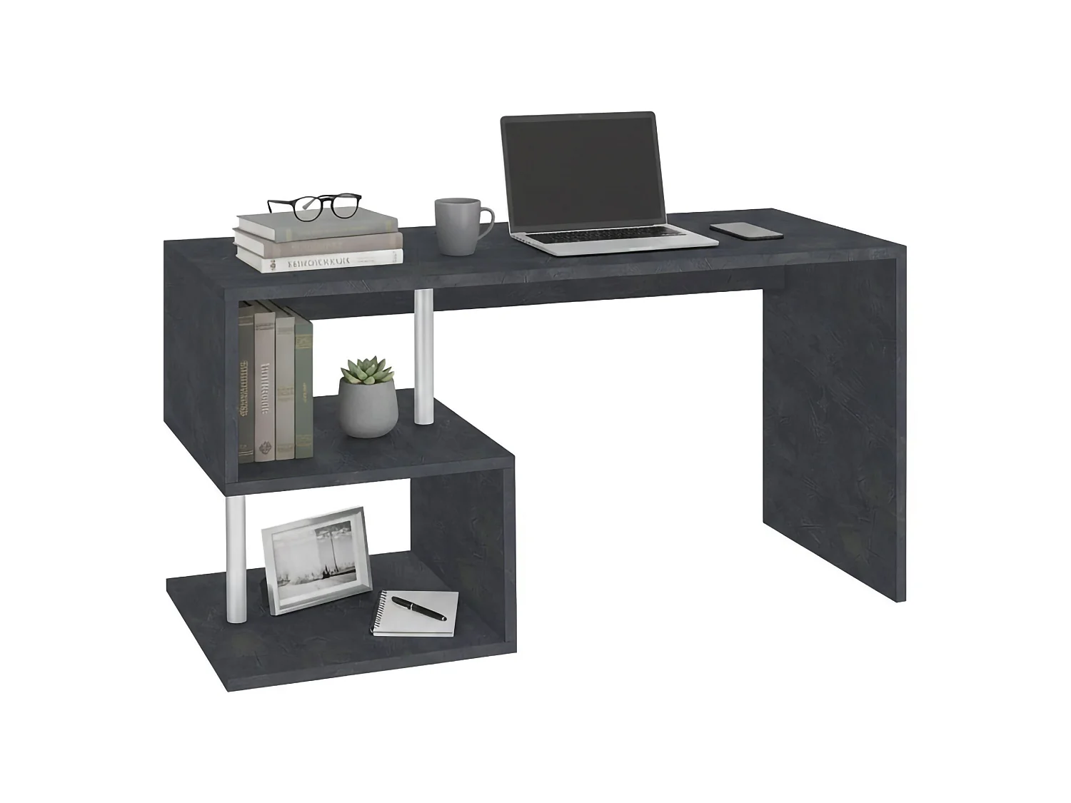 Bureau Valerio, Bureau PC Linéaire, Table de bureau polyvalente, Bureau gain de place multi-positions, 100% Made in Italy, 140x60h78 cm, Ardoise